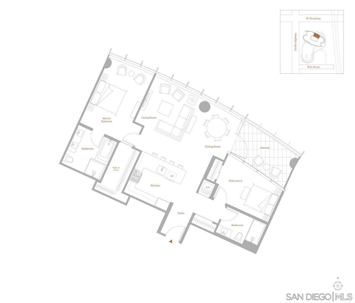 Detail Gallery Image 14 of 43 For 888 W E Street  2406, San Diego,  CA 92101 - 2 Beds | 2 Baths