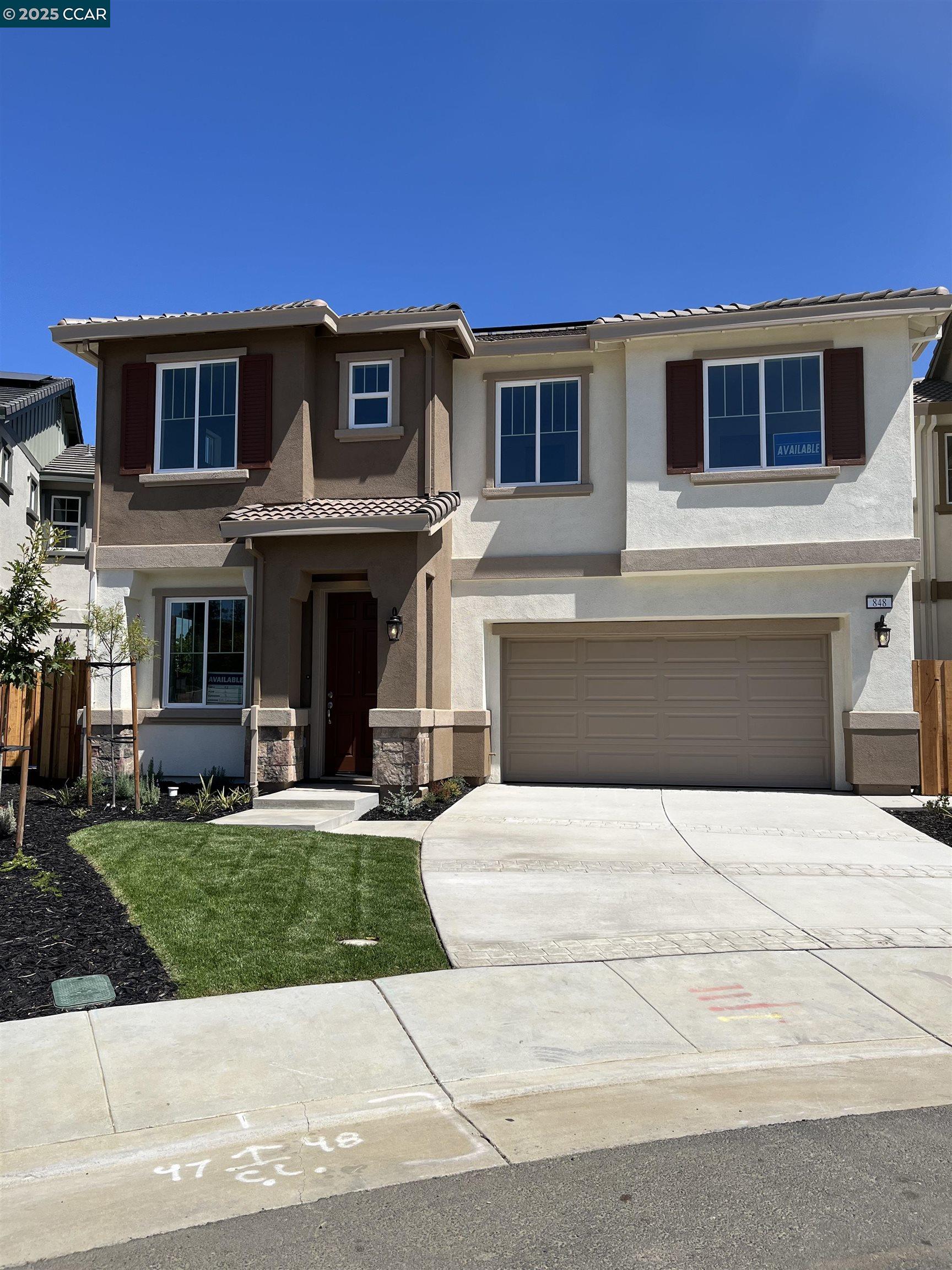 This two-story home offers 2,346 sq. ft. of living space with 4 bedrooms and 2.5 bathrooms. The first floor features an open-concept layout connecting the kitchen, dining, and living areas—ideal for entertaining or everyday living. Upstairs, the spacious primary suite includes a private bathroom and walk-in closet, along with three additional bedrooms that provide flexibility for family, guests, or a home office.  This home is fully upgraded with gray, under-lit shaker cabinets with soft-close drawers, quartz kitchen counters, a subway tile backsplash, and a mix of wood laminate and 17x17 tile flooring.  Located in the desirable Cadence at Gold Hill community in Fairfield, this home combines modern design, quality finishes, and a prime location surrounded by natural beauty.