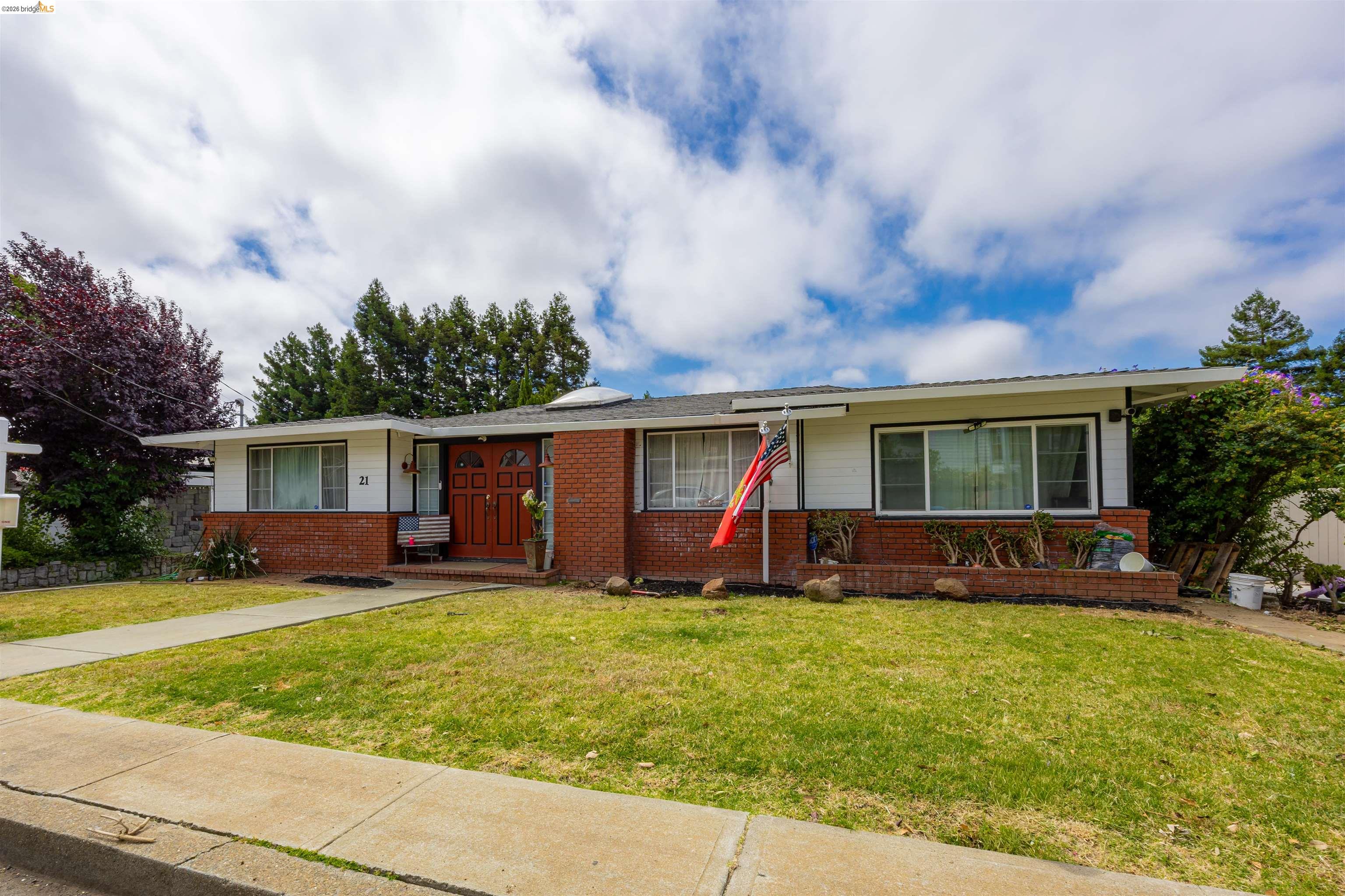 Charming single-story 3BD/2BA home in Vallejo's desirable Lower Vista neighborhood. Features formal living and dining rooms, family room, office area, and an open kitchen with skylight and stainless steel appliances. Recent updates include new flooring, fresh paint, dual-pane windows, AC unit, solar, and a new electric water heater. Spacious primary suite with walk-in closet. Enjoy a beautiful patio overlooking a large backyard with mature fruit trees including apple, pear, plum, nectarine, cherry, and pomegranate, plus a Japanese maple. Large storage shed, separate tool shed, plenty of off-street parking, and a convenient location just minutes from I-80 and the Vallejo Ferry. Unique character and setting on a quiet one-block street.