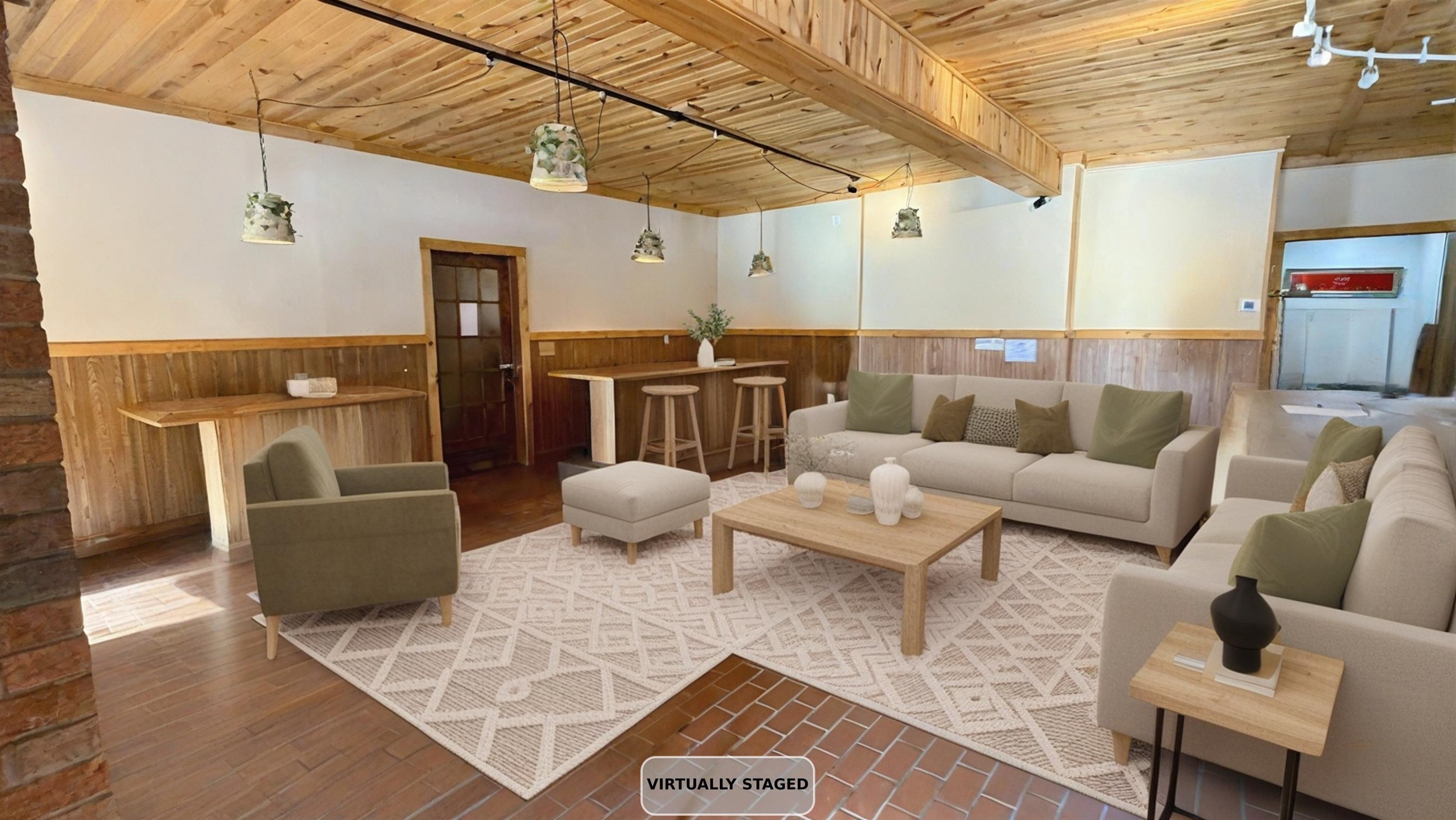 Staged area of bar that could be living room