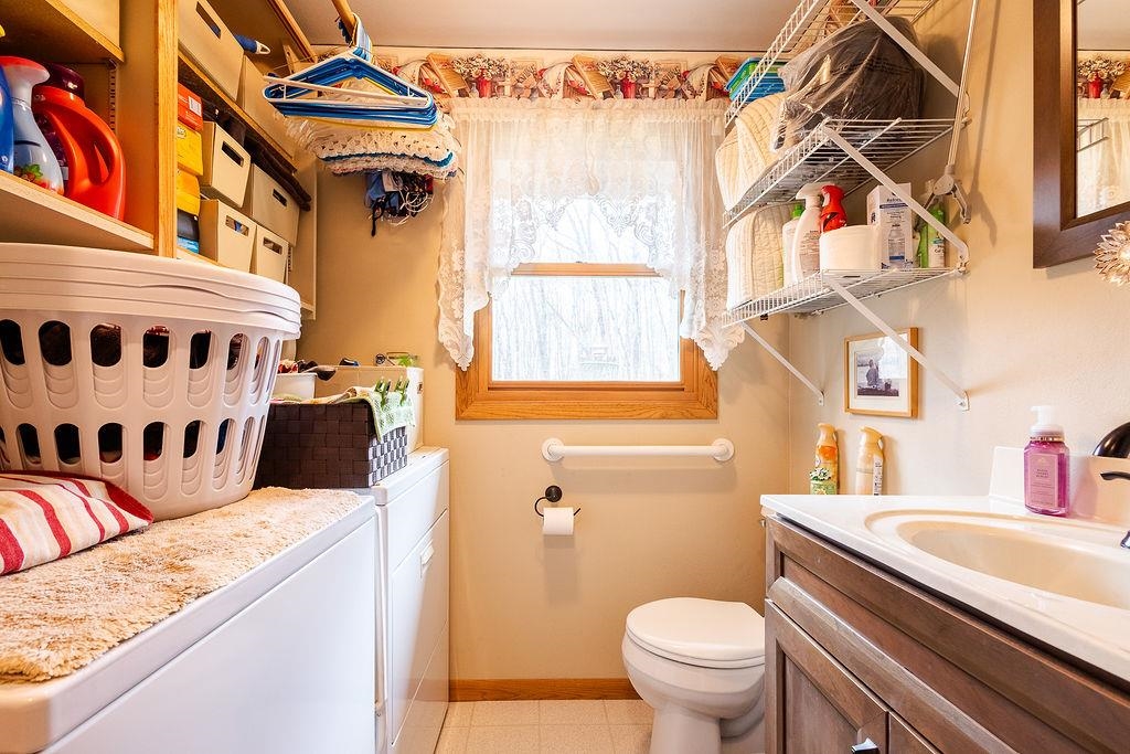 Half bath on Main level with washer and dryer