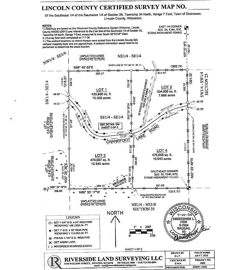 Lot 1 CRANE FOOT LAKE ROAD, Gleason, Wisconsin 54435, ,Land,For Sale,Lot 1 CRANE FOOT LAKE ROAD,22603952
