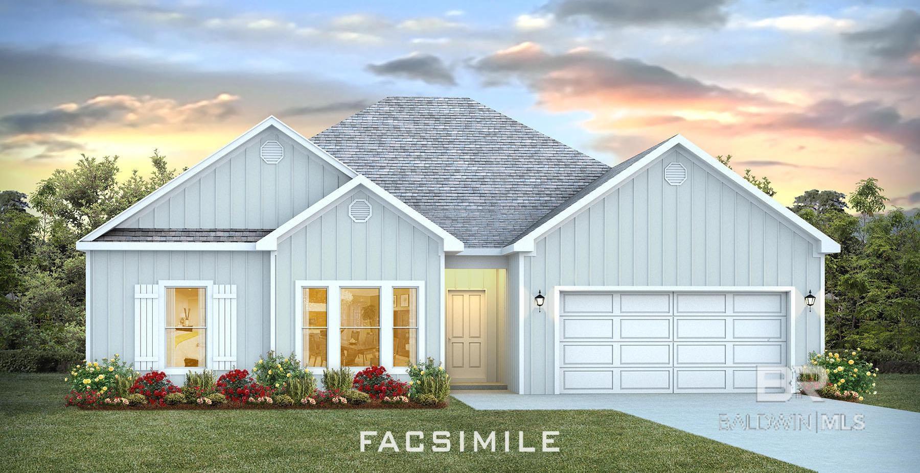 New Phase in Raley Farms now open for sale! Welcome back to one of the fastest selling communities in Gulf Shores, Alabama! This popular community is just minutes from the white, sandy beaches that Gulf Shores is famous for having! Discover sophistication in the Jasmine floorplan. This one-story, 4 bed, 2 bath home features 2,091 square feet of open living space and a back yard water view of the neighborhood lake. Features of this home include EVP throughout, quartz countertops, soft close cabinets, large breakfast bar, walk in pantry, large single bowl under mount stainless sink, stainless steel appliances, two ceiling fans, trey ceiling, crown molding and two covered patios front and back. There is plenty of room for parking with the attached double car garage and driveway. Community amenities include a large community pool, sidewalks, common area, and more! This home is being built to GOLD Fortified Standards potentially saving you on insurance. The home also comes with a 'Home Connected' (SM) Smart Home package, 1-year builder's and 10-year structural warranty. Home is under construction. Pictures are of similar home and not necessarily of subject property, including interior and exterior colors, options, and finishes. Buyer to verify all information during due diligence. Estimated completion of February 2026!