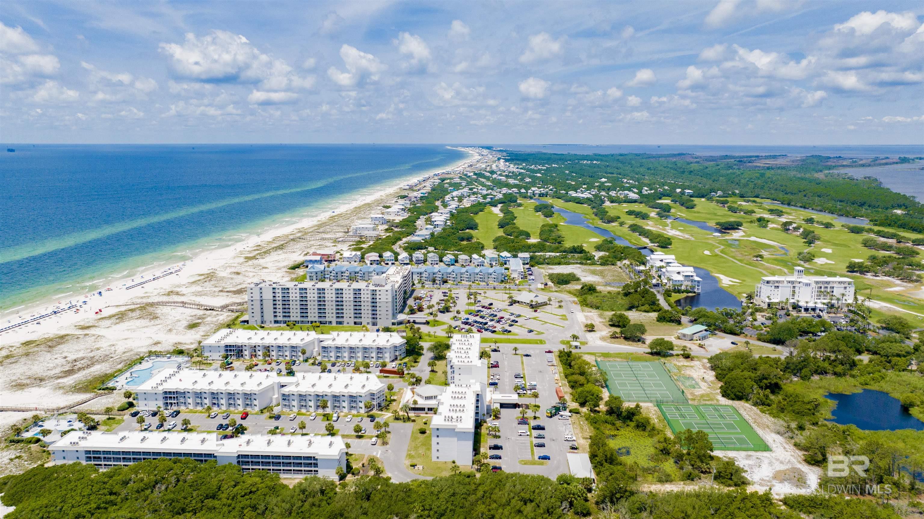 It's all about the view at this 1 bedroom/1 bathroom condominium + hall bunks! See the sunrise, feel the gulf breeze and listen to the waves from your 4th floor balcony. Watch glorious sunsets from your side window and see the bay and golf course from your front door. Corner units with these view are hard to come by at this price! This building was completely remodeled after Hurricane Sally and has all new appliances , Hvac, water heater , hurricane rated windows and doors and thats not all! Most furnishings will remain in this owner occupied unit making it ready for the next owner. Gulf  Shores Plantation is full of amenities , two restaurants, coffeehouse and a PGA golf course within walking distance. Another added bonus is 24 hour security! This amenity rich gulf front development attracts owners and visitors alike, making it a GREAT INVESTMENT with rental potential over $30,000. Don't miss out on your chance to purchase this great investment at the beach! Buyer to verify all information during due diligence.