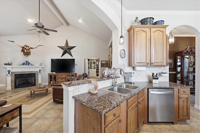 Wide kitchen and living room open concept view