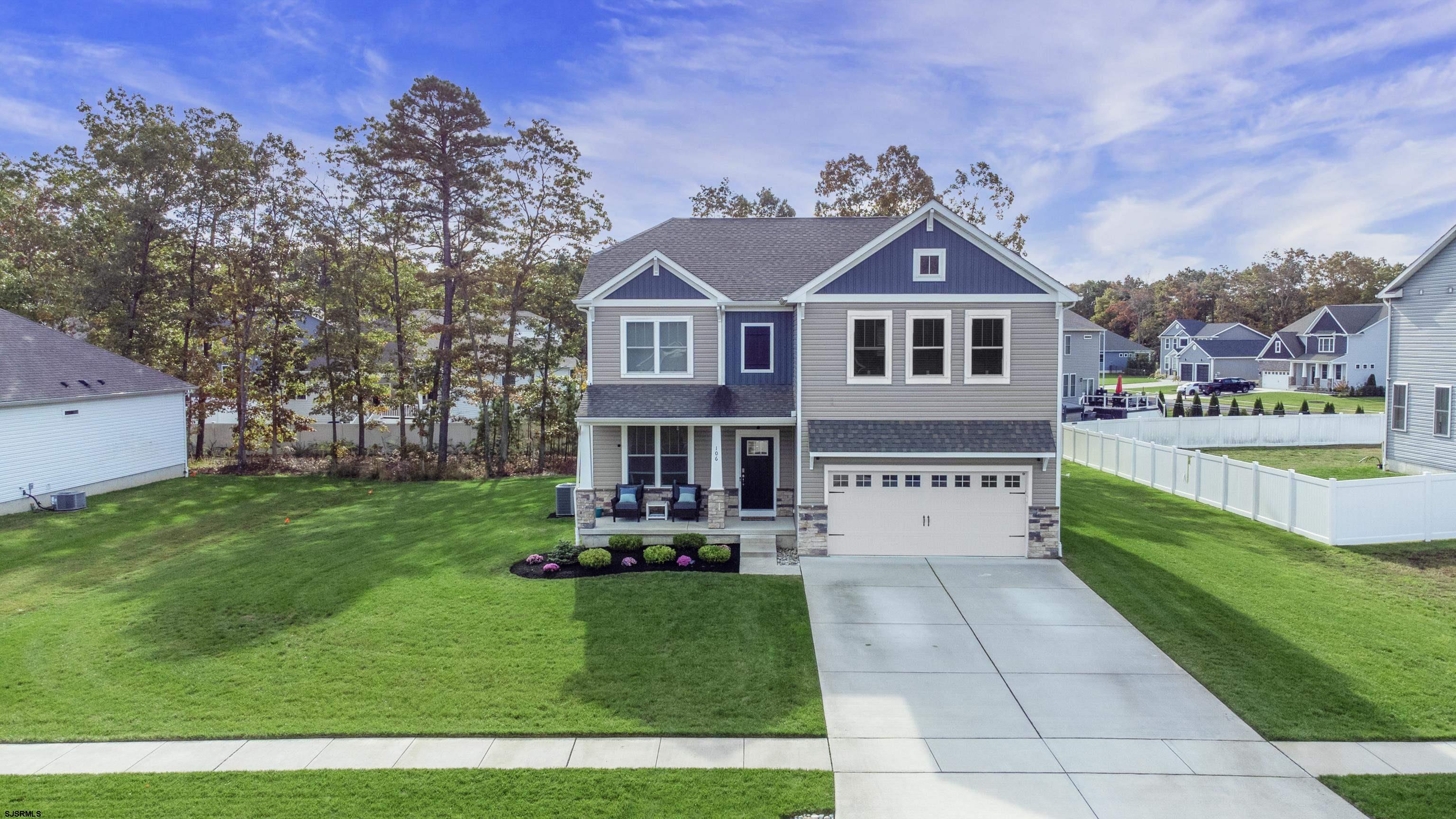 Harbor Pines Beauty! Pristine DR Horton Hadley Model, spacious 4-bedroom, 3 full bath home offers 2,724 sq ft and 3 Floors of casual and functional living space. Thoughtfully designed with a private 1st floor bedroom and adjacent full bath, perfect for guests or an in-law suite. The bright, open-concept main level showcases Life Proof vinyl flooring, ceiling fans in every room, recessed lighting, smart home features and abundant natural light. The Eat-In Kitchen is a chef’s dream, featuring quartz countertops, center island, stainless steel appliances, and a large walk-in pantry, all open to the family room with sliding glass doors leading to the large trex deck and yard ideal for entertaining or even adding a pool! Additional first-floor highlights include a flex room/office for remote work or creative use. Upstairs, you'll find a massive recreation room with plenty of storage closets, a spacious Primary Suite with double vanity sinks, a large walk-in closet, two additional bedrooms, and convenient 2nd floor laundry. The finished basement with storage offers endless possibilities—gym, game room, or more living space. 2 car garage. Located in the Harbor Pines Golf Course Community, great for walking and riding your bike, and just minutes from shopping, dining, and South Jersey’s finest beaches. Would also make a great 2nd home with resort style living. This home is move-in ready and perfect for making new memories! Open House March 21st & 22nd, 11:30-1:30