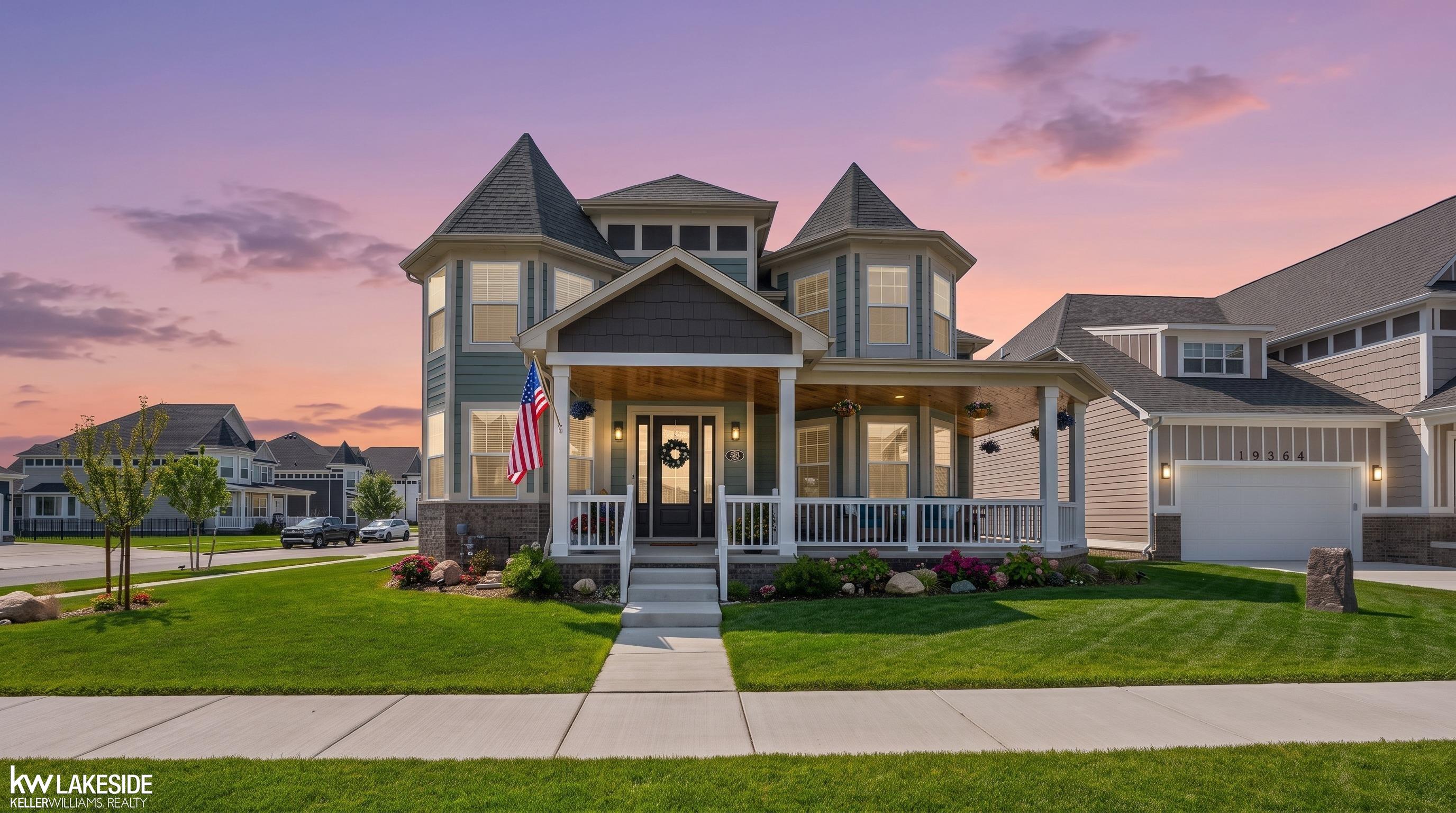 Located just steps from a neighborhood park, this stunning Victorian-inspired home, built in 2025, offers an exceptional blend of timeless architectural character, refined finishes, and modern luxury. From the moment you arrive, the inviting front porch and impressive attached three-car garage equips with EV charger. set the tone for this beautifully designed home. Step inside to an elegant open-concept interior featuring rich wood flooring, abundant natural light, and thoughtfully designed living spaces. The spacious great room is centered around a beautiful fireplace, creating a warm and inviting setting for both relaxing evenings and effortless entertaining. The gourmet kitchen is truly the heart of the home, featuring an oversized island, luxurious quartz countertops, premium GE Caf© appliances, a commercial-grade six-burner range, soft-close cabinetry, an expansive walk-in pantry, and exceptional storage. Every detail has been thoughtfully selected to blend style and functionality. A beautifully appointed half bath adds convenience to the main level. Upstairs, the expansive primary suite offers a private retreat with a spa-inspired bath featuring dual vanities and a walk-in shower, along with a generous walk-in closet with custom built-in shelving. Additional bedrooms offer spacious accommodations, walk-in closets, and the luxury of attached full bathrooms. The outdoor living space is equally inviting, with a covered concrete patio providing the perfect setting for entertaining, outdoor dining, or simply relaxing. From its striking Victorian-inspired design and upscale finishes to its exceptional layout and generous entertaining spaces, this home offers a sophisticated lifestyle with all the comfort and convenience of modern living. A truly exceptional opportunity to own a distinctive home in a desirable setting.