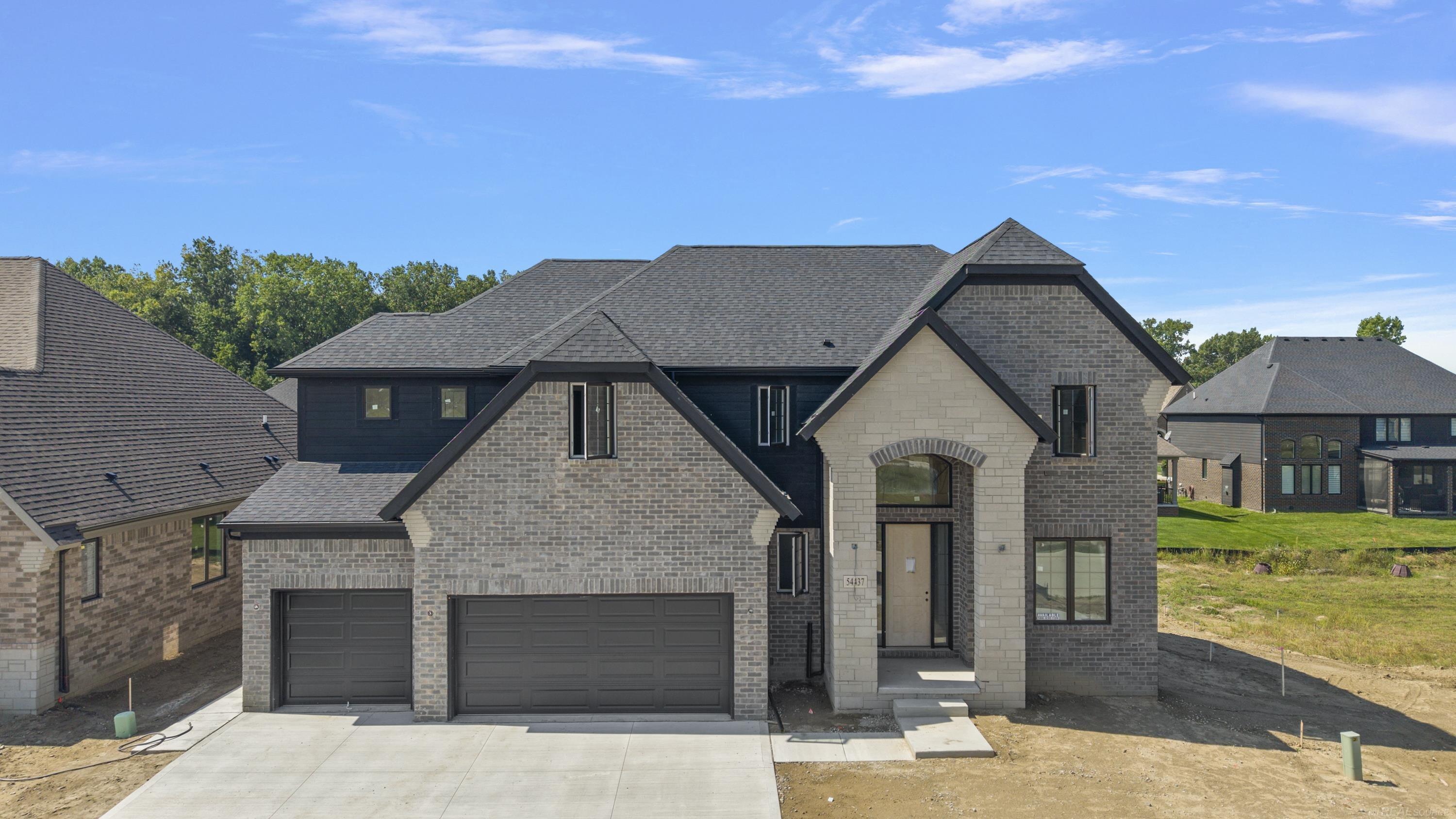 SUBJECT PROPERTY COMPLETE 45 DAYS FROM LIST & pictured on the exterior. Welcome to the "Residences at Legacy Village" Shelby Township's newest community, where you will find this highly desired two-story "Brookhaven Colonial" designed by Martini-Samartino & built by PMM Homes. The lot is nestled back into the subdivison on a cul de sac. On the exterior, you'll find a soaring roofline, premium brick & stone construction, along w/3 car garage & brick rear covered porch that overlooks a backyard w/dyalight basement windows. Exterior will be finished with front landscape, sprinklers, and sod. Step inside to discover a 2 story ceiling in the Foyer that overlooks the the Great RM, picture windows, stone gas FP w/mantle and custom paint. Staircase w/crafsman posts & iron spindles. The Kitchen is efficient w/custom Lafata cabinets, large island, quartz counters,36" cooktop, mircro/oven combo, coffee station & WIP. Nook accommodates seating for 10. Study w/french doors is adjacent making this a true work-from-home space. LG. Primary Suite wows w/step up ceiling, crown molding & picture window. Primary Bath w/His & Hers vanities, double linen closet, private water closet ,LG shower, & soaking tub. WIC does NOT disappoint! Princess suite w/full bath. Beds 3&4 share Main Bath. Second story ceramic Laundry RM w/ample cabinets & storage closet. Drop Zone w/bench in Family Foyer off the Garage service door. T/O- 8' interior doors & hardwood on 1st floor, Prem Trim PKG, Light  Fixture PKG, 9' Basement wall,150 AMP Panel, High-efficiency furnace, A/C. PMM Homes offers 21 lots. Blue Ribbon UCS. Close proximity to Stoney Creek and shopping. Model open.