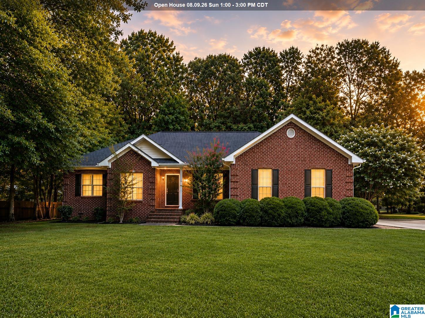 Space, privacy, and easy one-level living await in this inviting home located in a desirable neighborhood near Oxford shopping and Anniston dining. The level, partially fenced yard backs up to Camp Lee, creating a peaceful, private setting. Enjoy the outdoors from the large covered porch and patio, perfect for relaxing or entertaining. Inside, fresh paint, new carpet, hardwood floors, and abundant natural light create a bright, welcoming feel. The spacious family room flows into the dining room through an arched doorway, while the kitchen offers ample cabinet space, an eat-in area, and access to the back porch. The split-bedroom floor plan provides privacy, with a primary suite featuring a bay window, jetted tub, separate shower, linen closet, and oversized walk-in closet. Two additional spacious bedrooms, dual HVAC systems, and generous living areas complete this comfortable home.