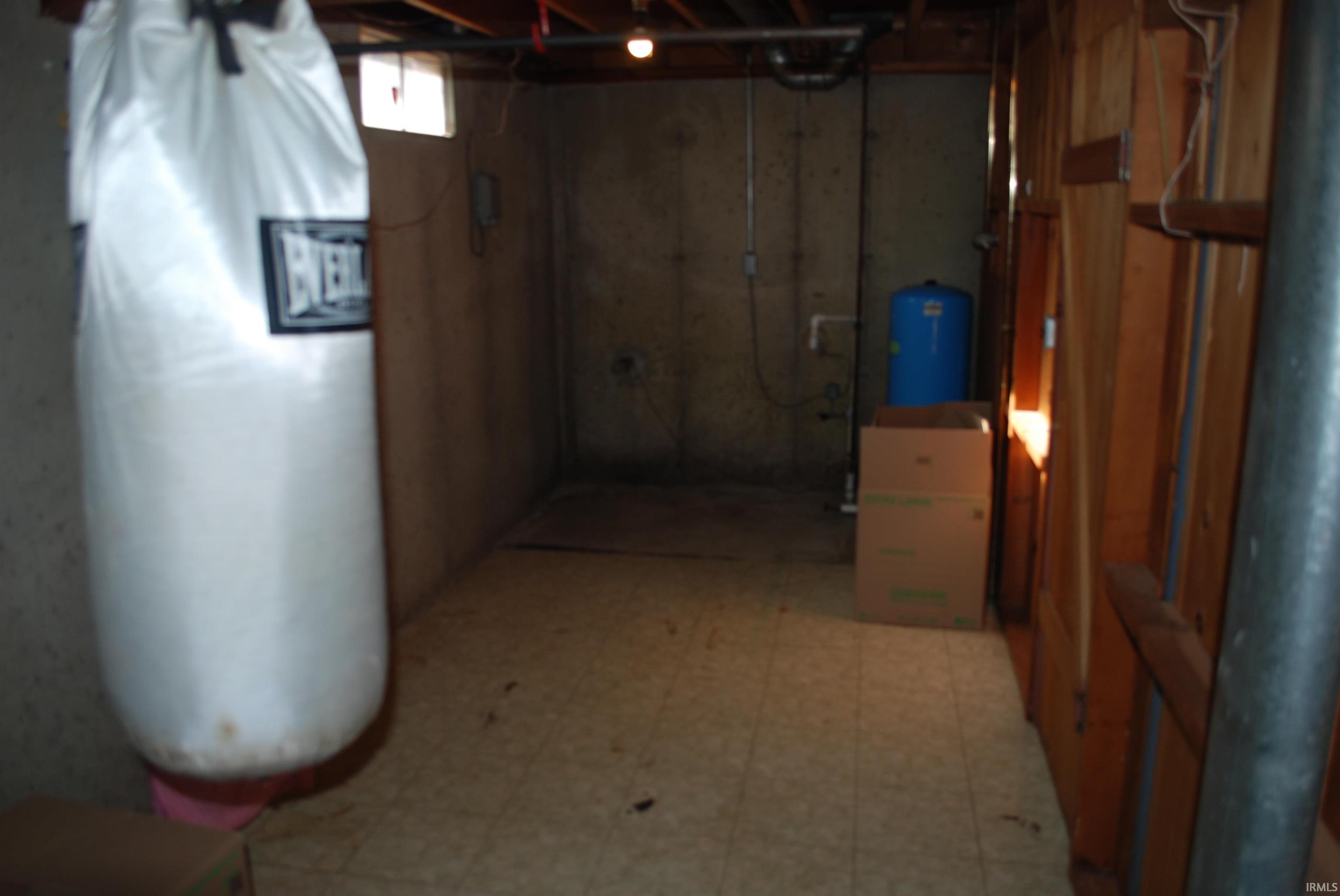 Unfinished below grade area featuring light flooring and a water pressure tank