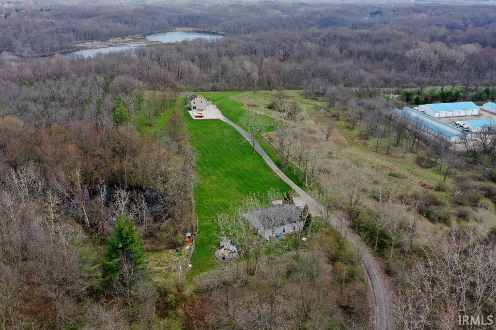 Aerial view of a heavily wooded area