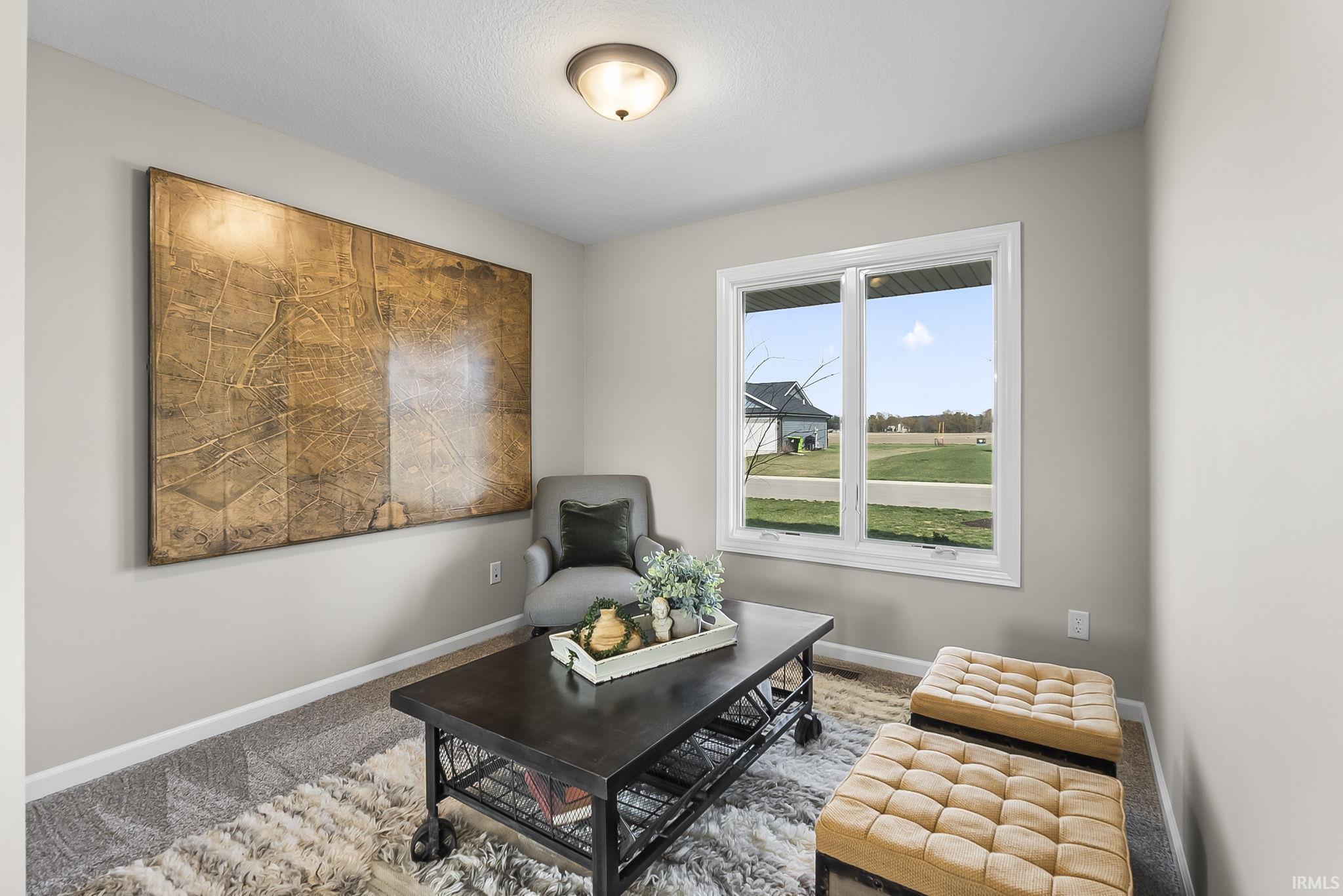 Sitting room featuring carpet floors and baseboards