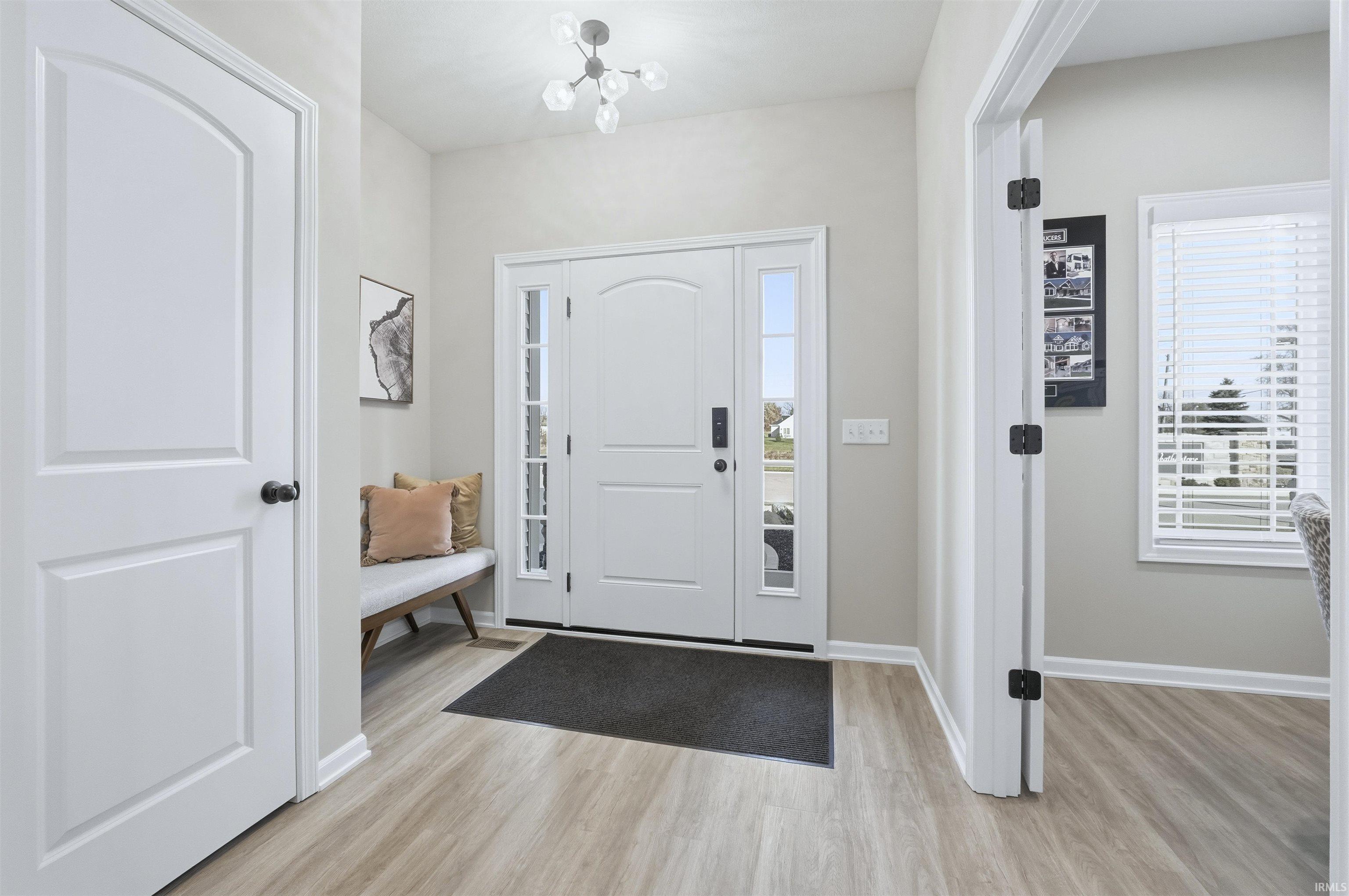 Foyer with plenty of natural light and light wood finished floors