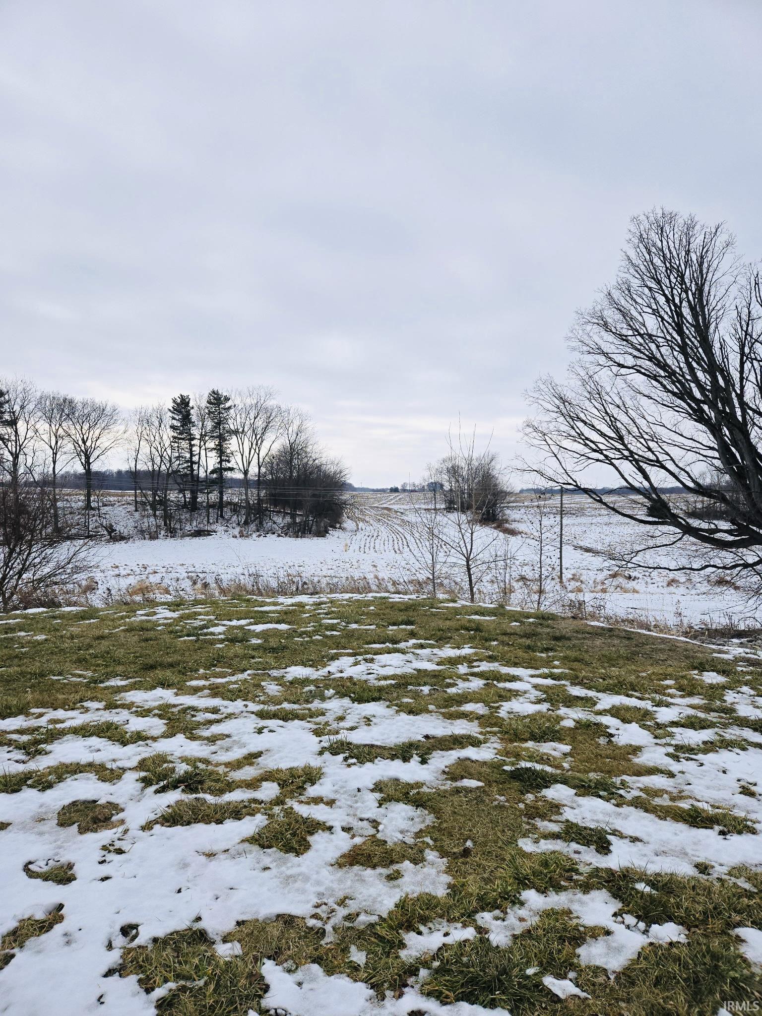 View of yard layered in snow