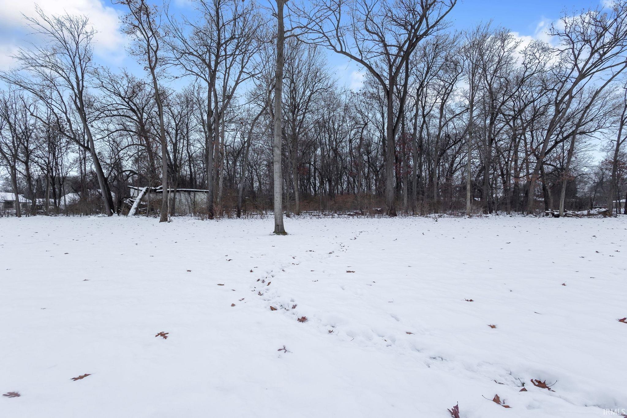 View of yard covered in snow