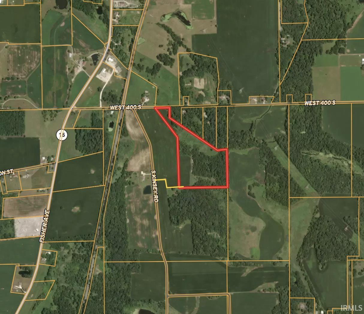 Aerial view of property's location with property parcel outlined