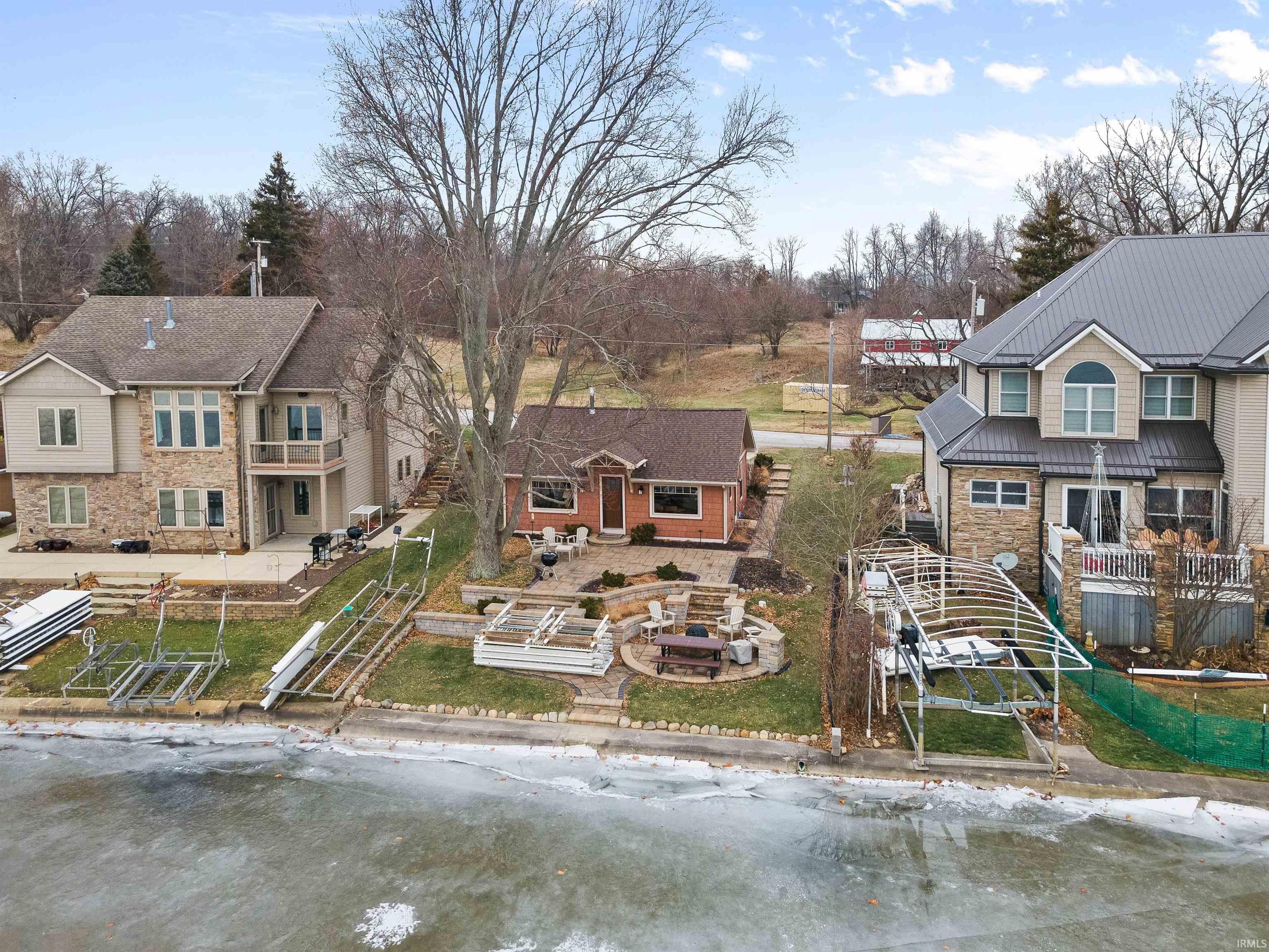 Aerial view of a nearby body of water