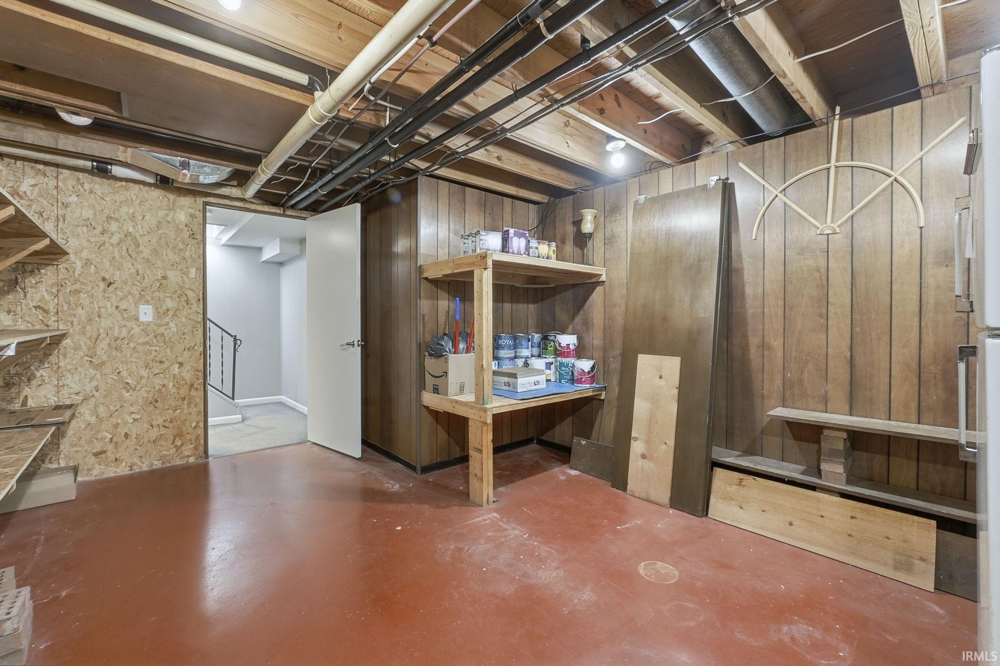 Unfinished below grade area with wood walls