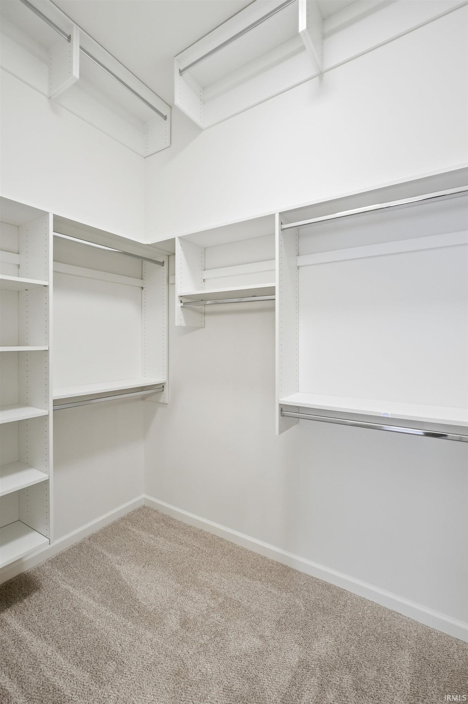 Spacious closet with light colored carpet