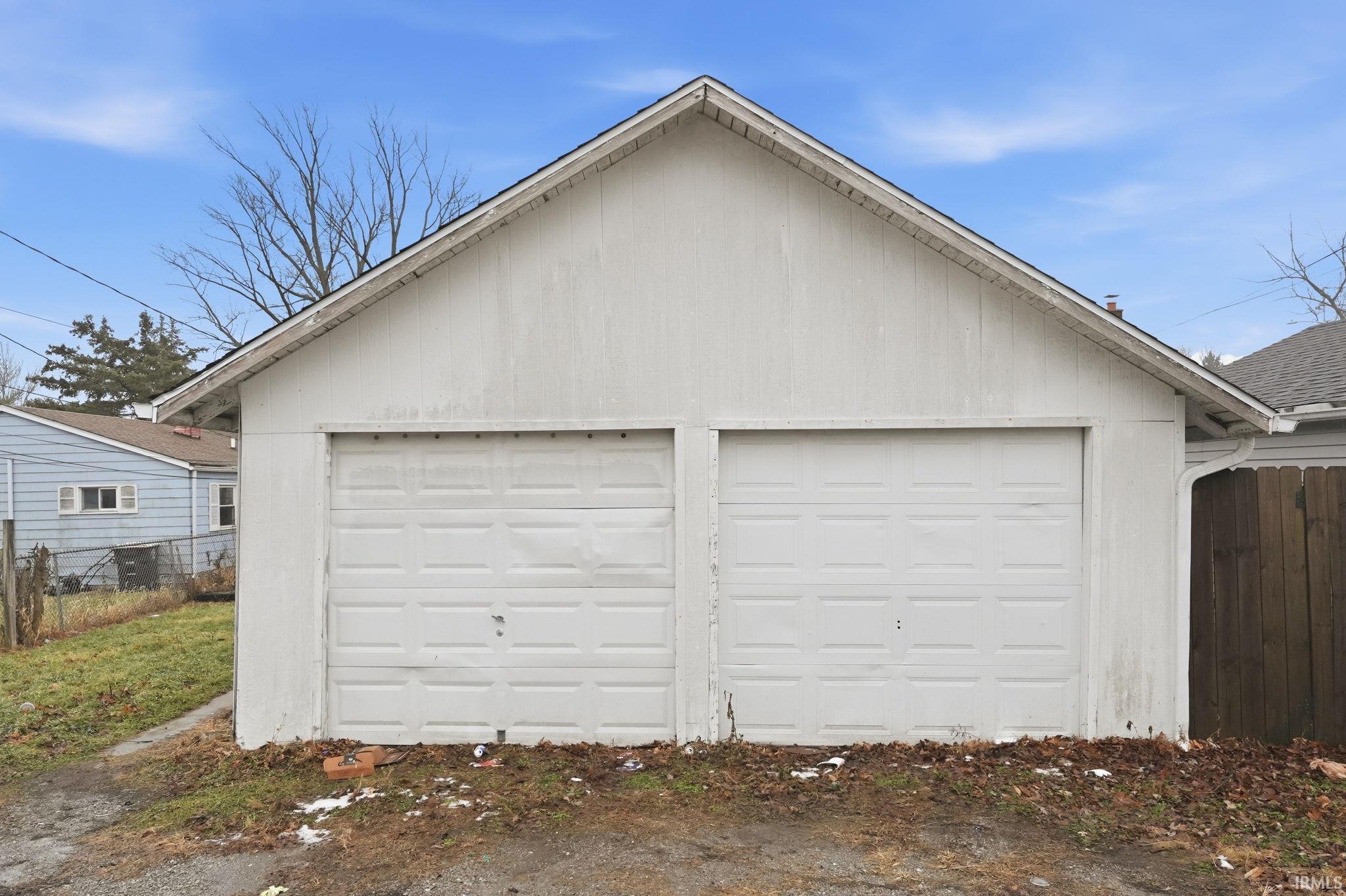 View of detached garage