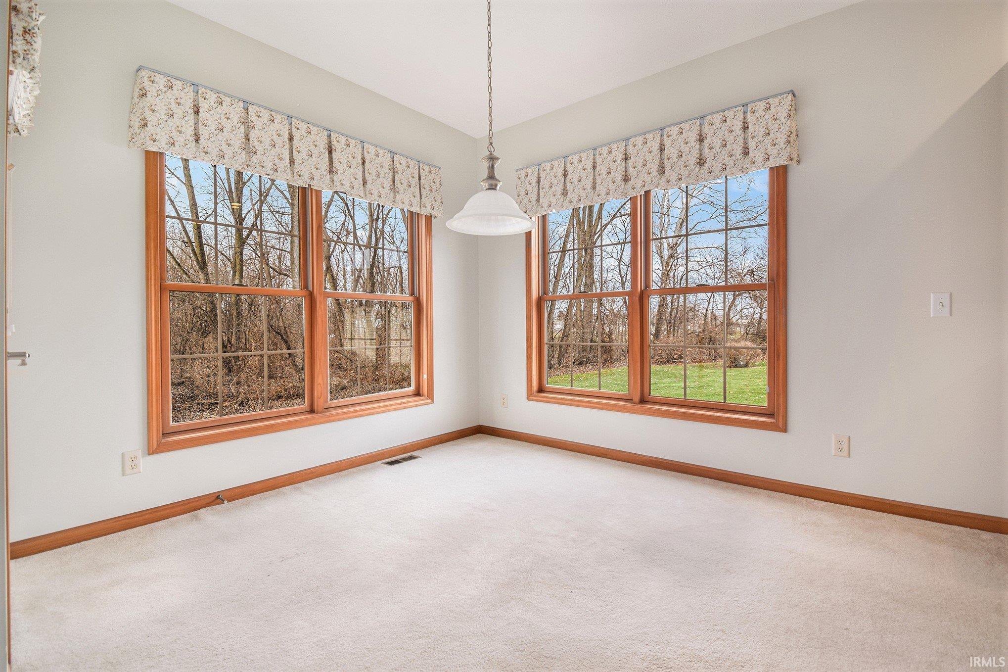 Unfurnished room with light colored carpet and healthy amount of natural light