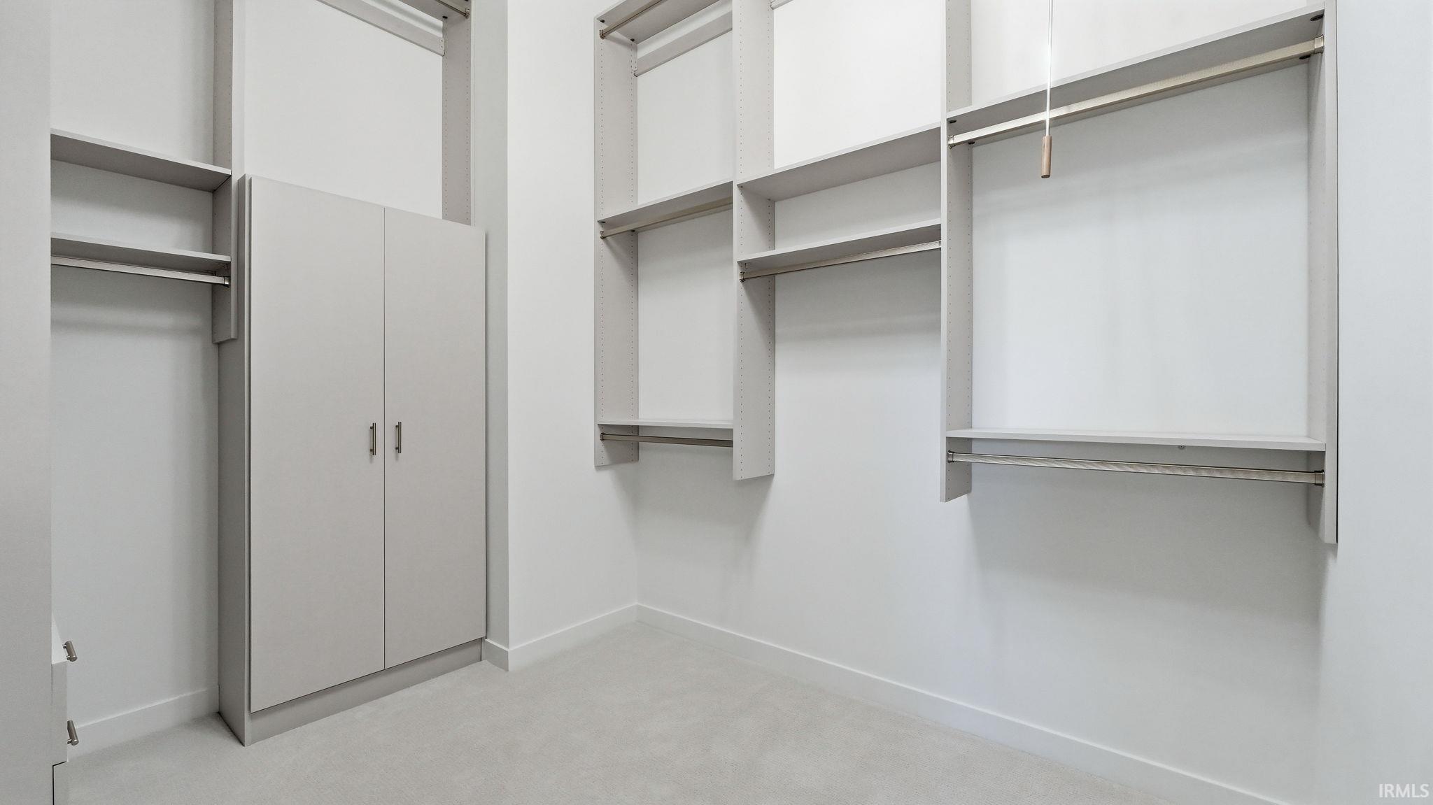 Walk in closet with light carpet