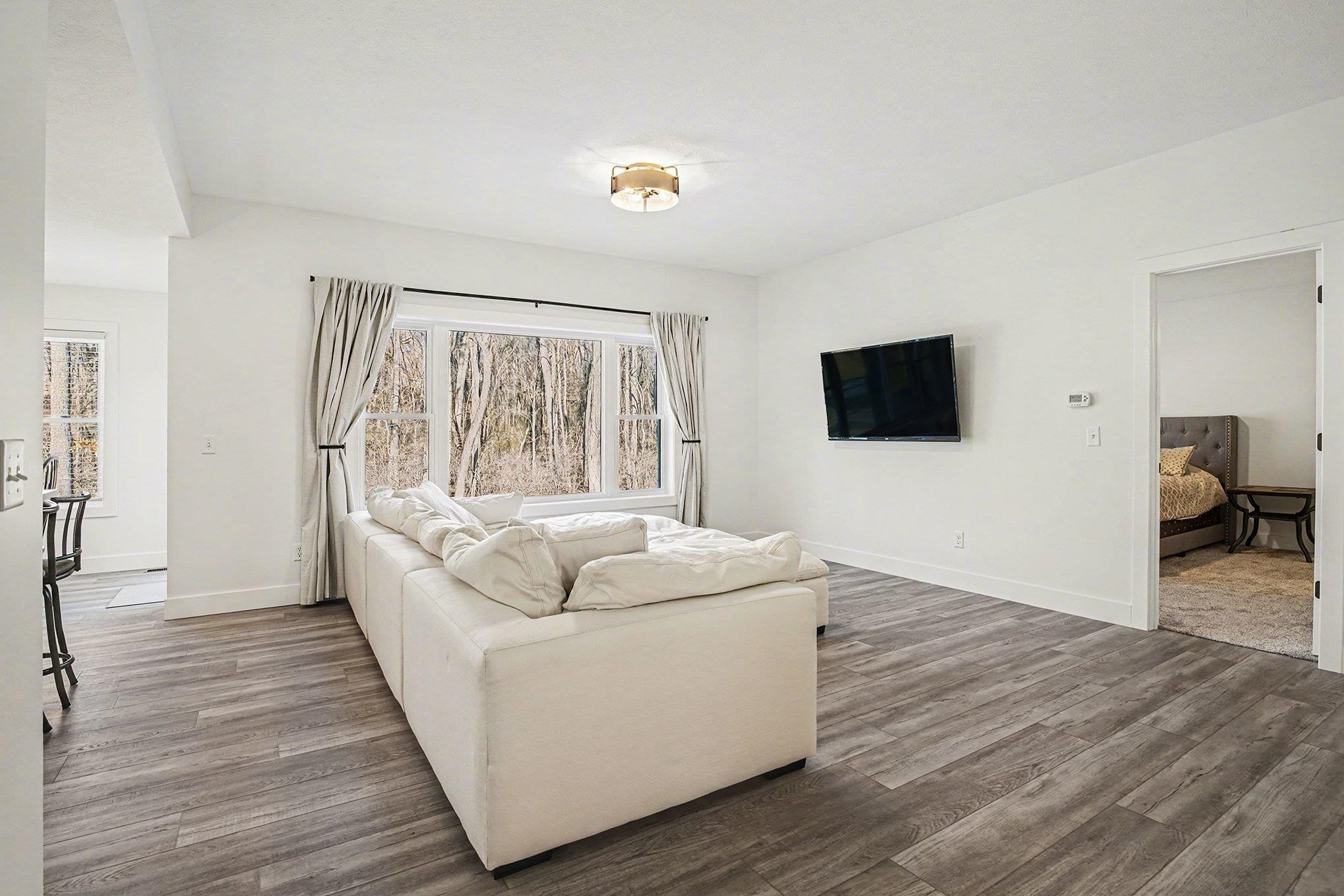Living area with wood finished floors