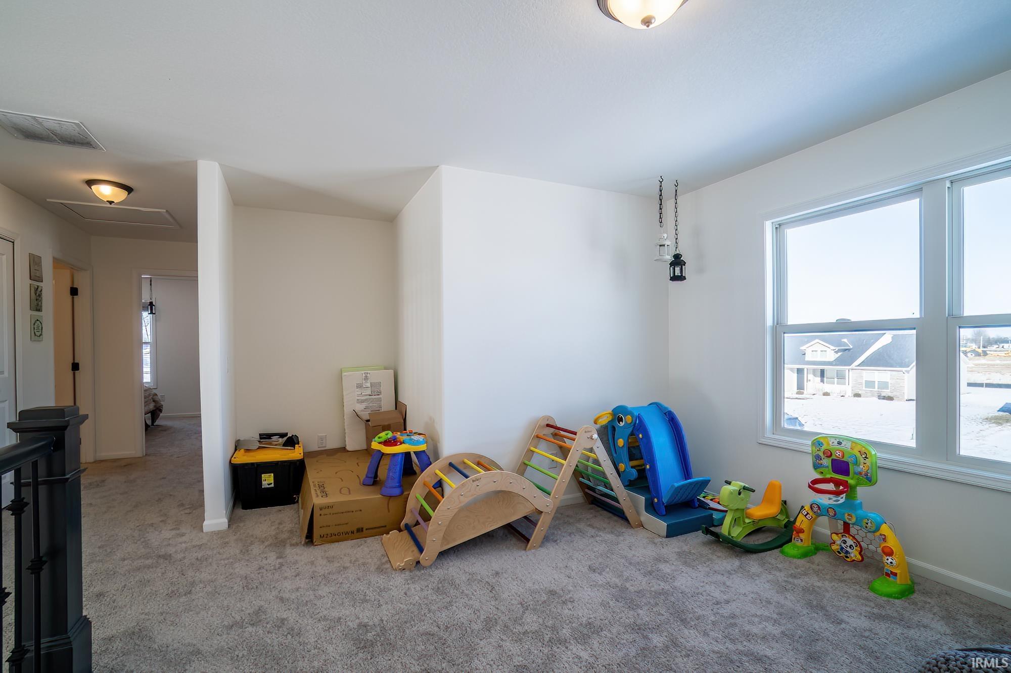 Recreation room featuring carpet flooring