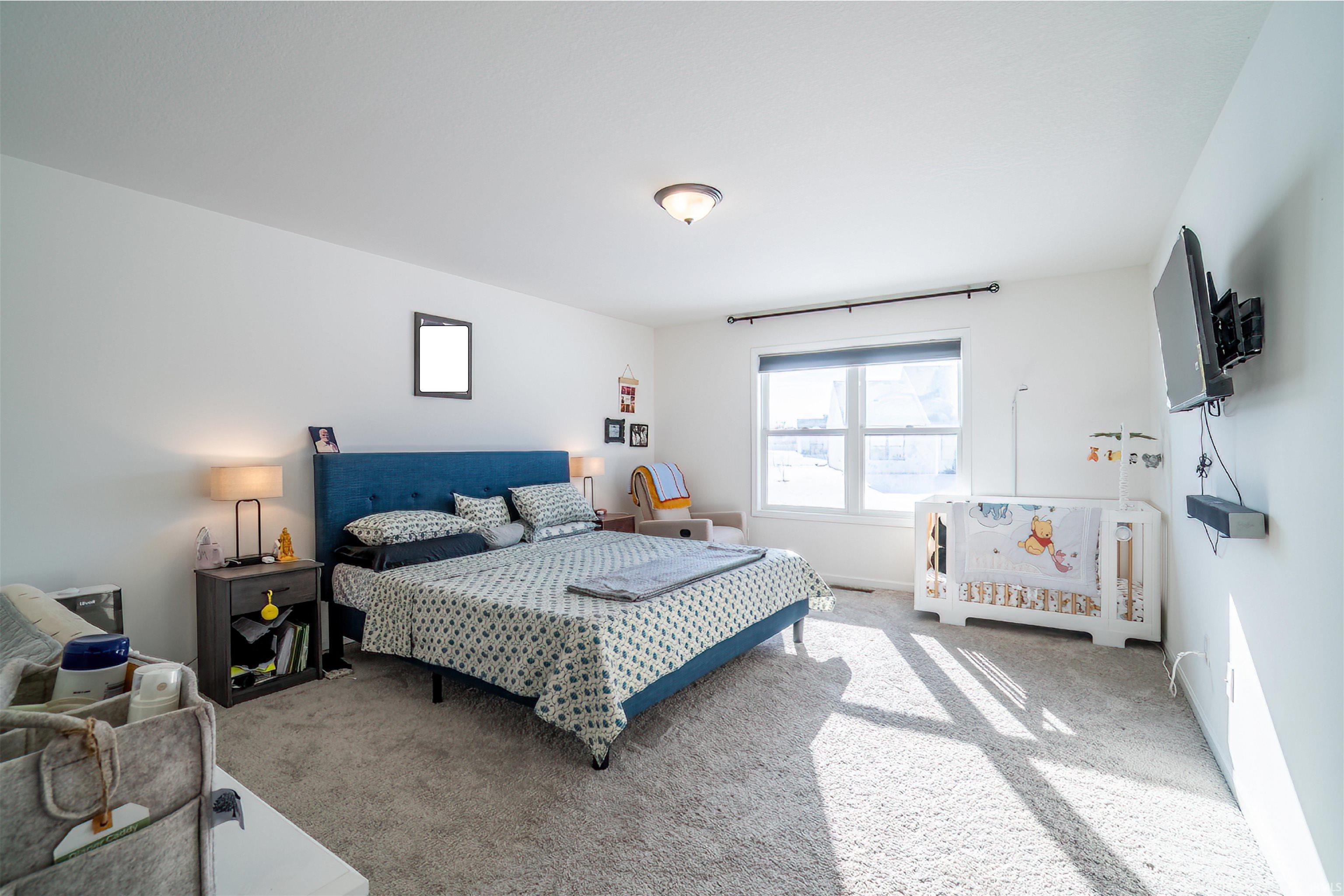 Bedroom with carpet floors