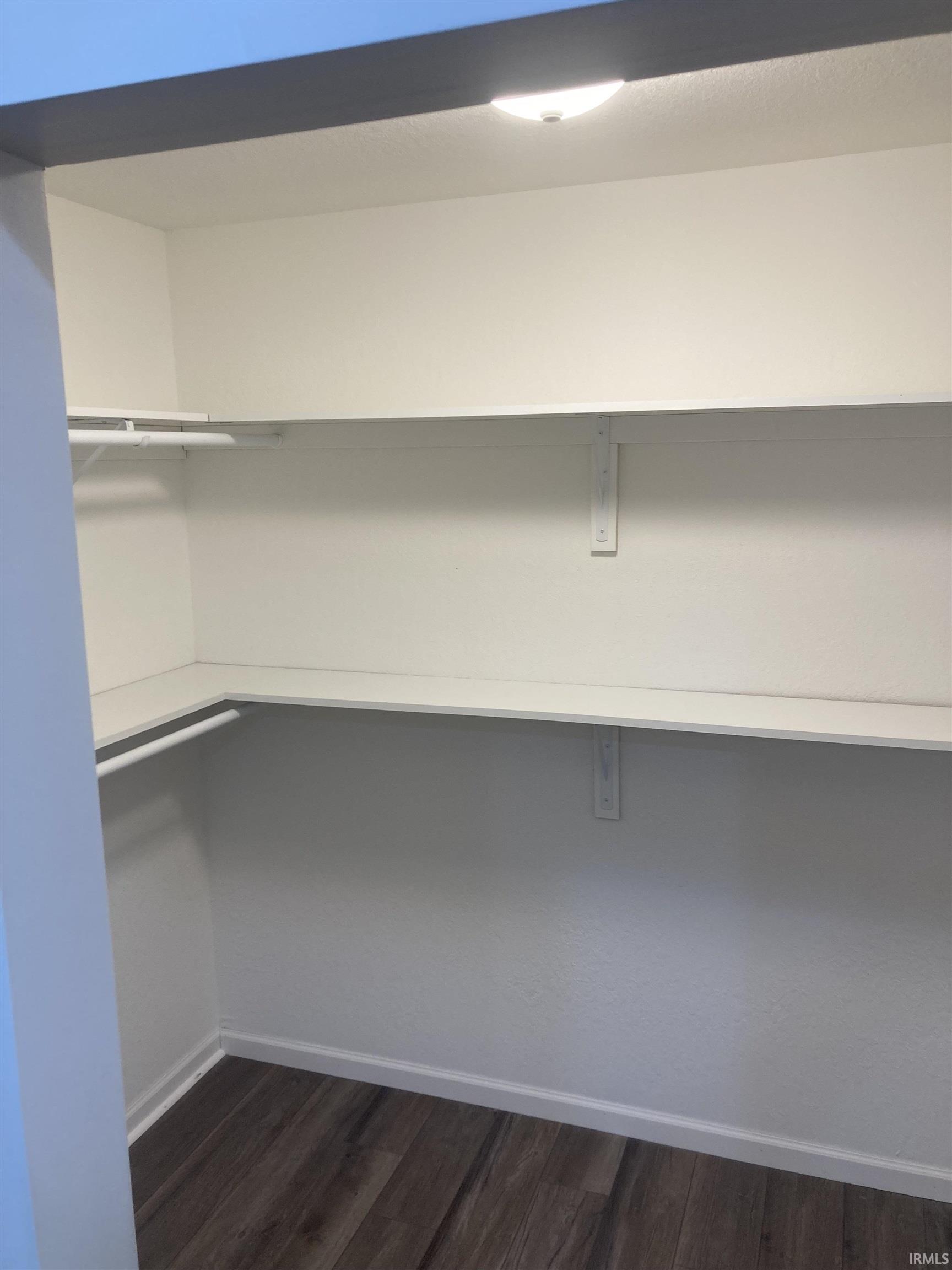 Walk in closet featuring dark wood finished floors