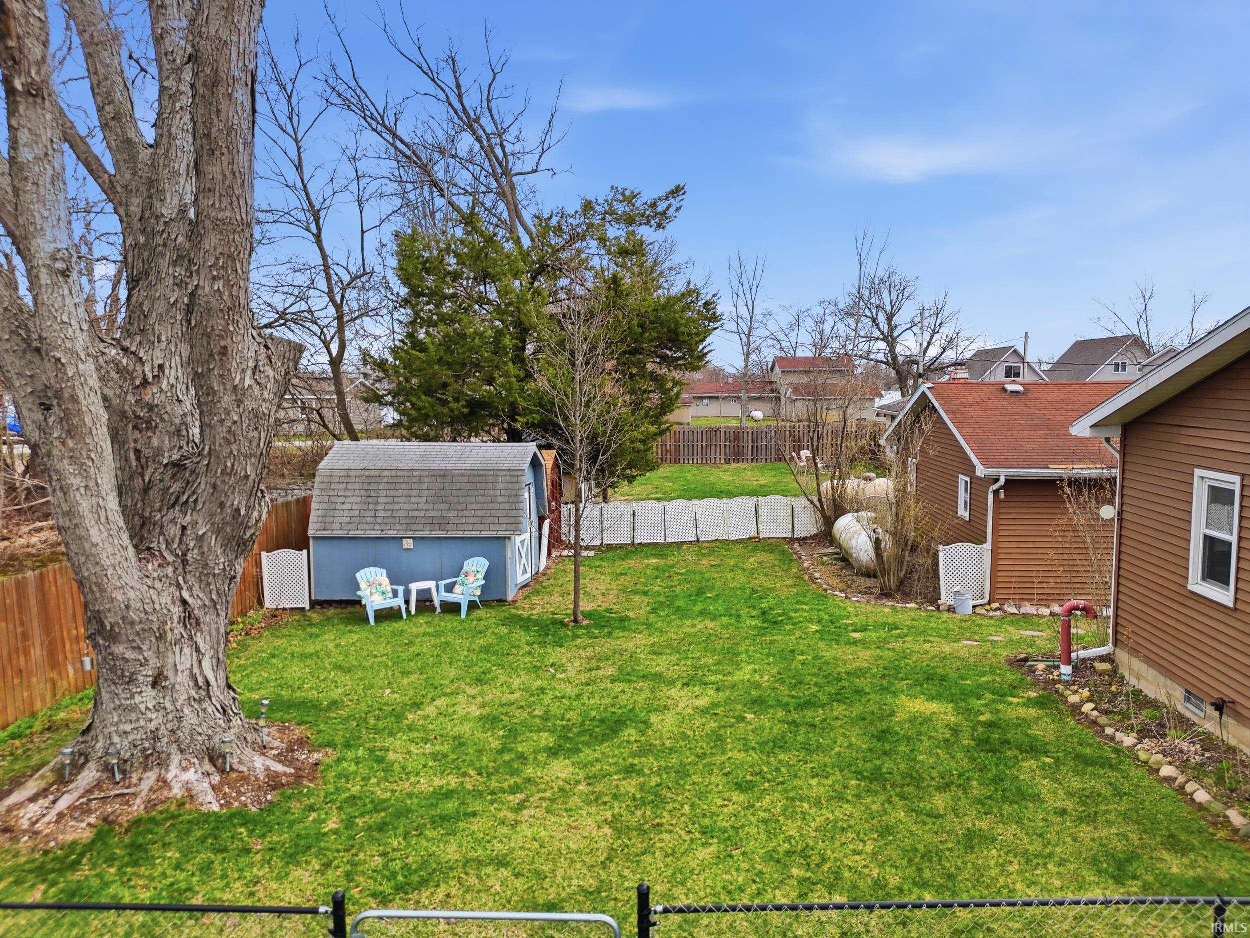 Fenced backyard with a shed