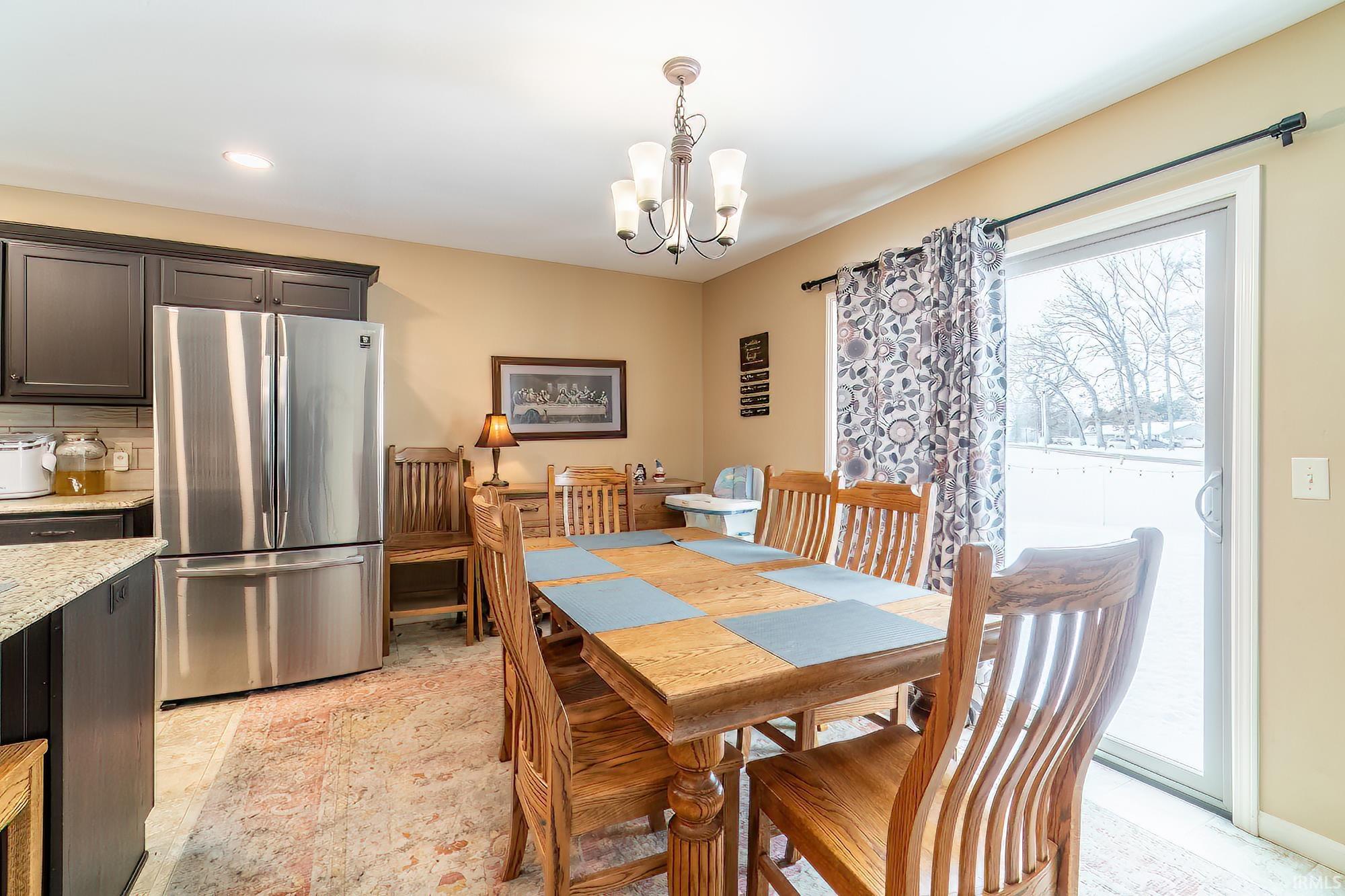 Dining space with hanging lights