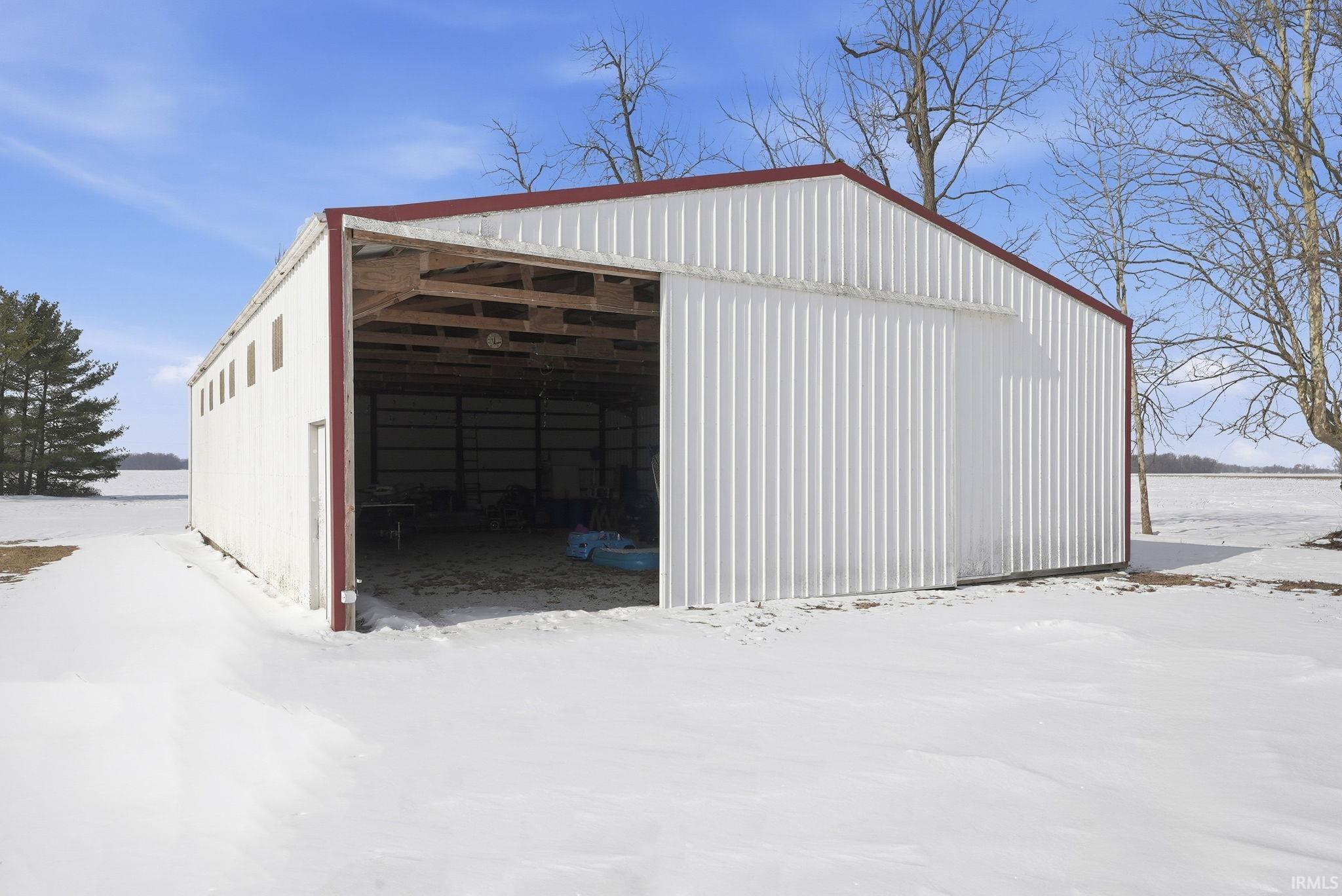 View of snow covered garage