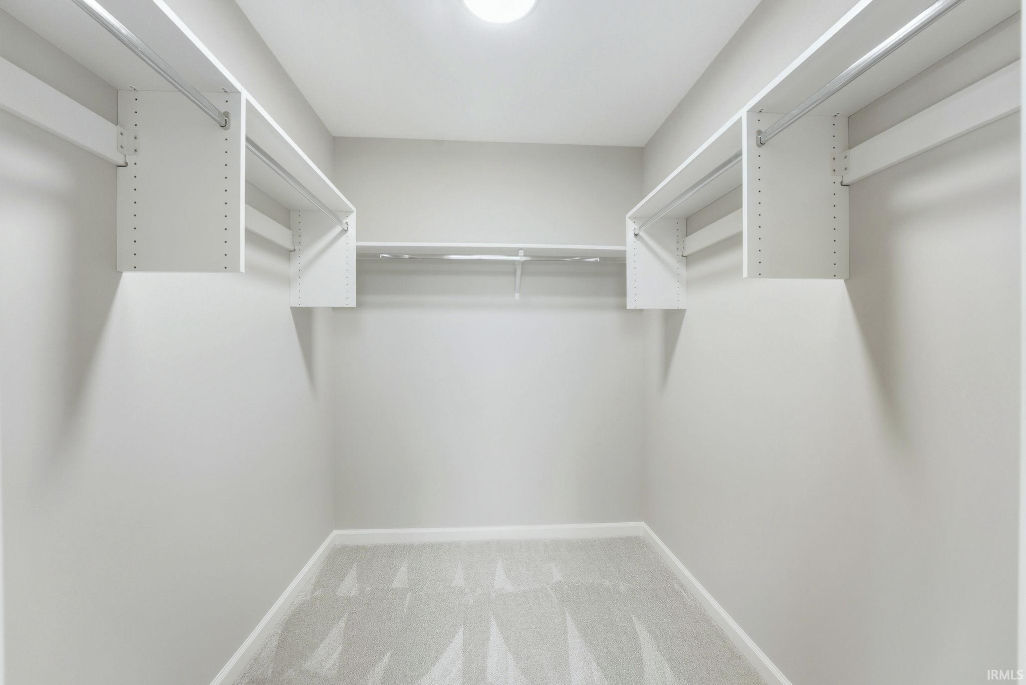 Walk in closet featuring light colored carpet