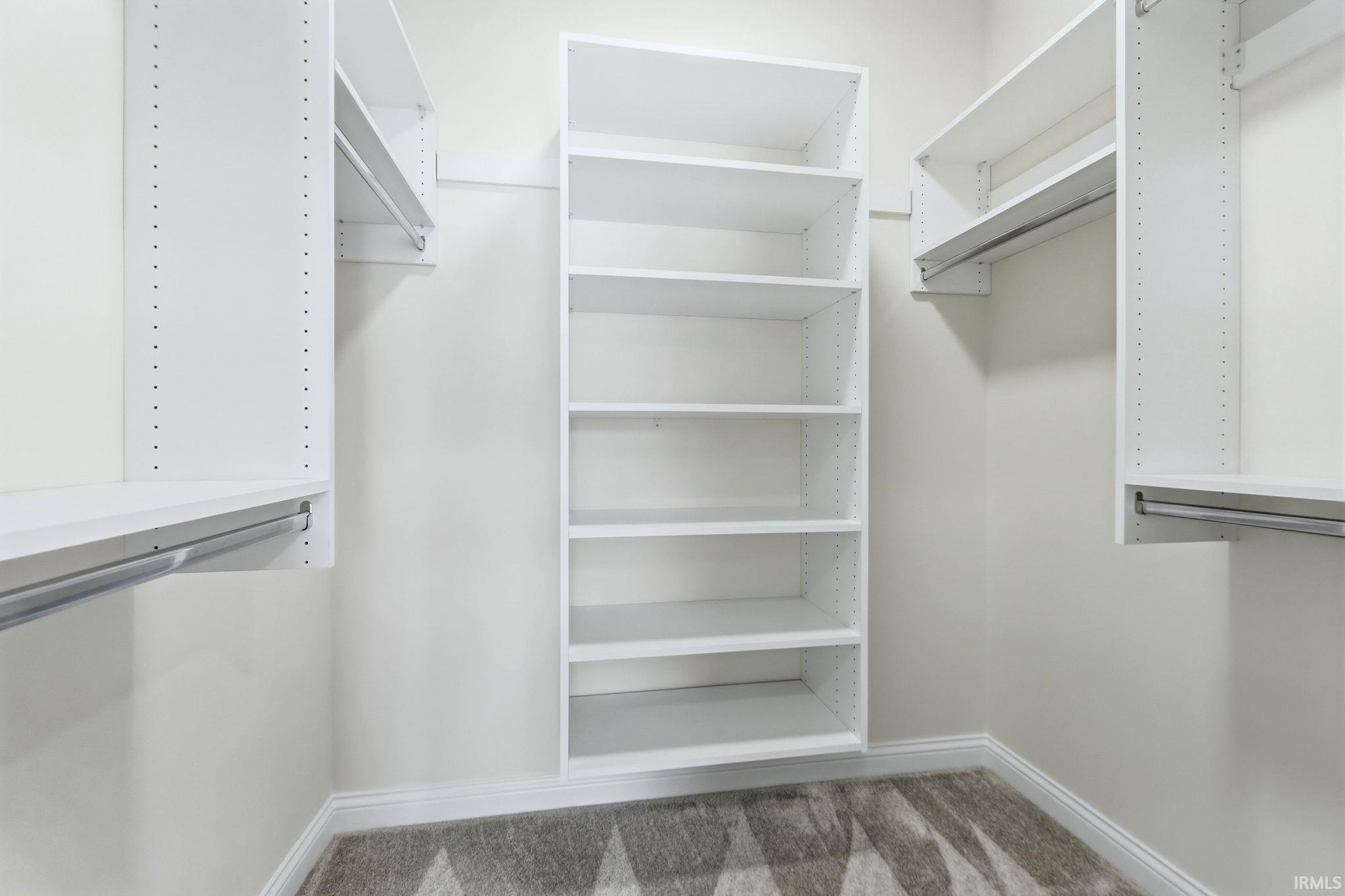 Walk in closet featuring light colored carpet