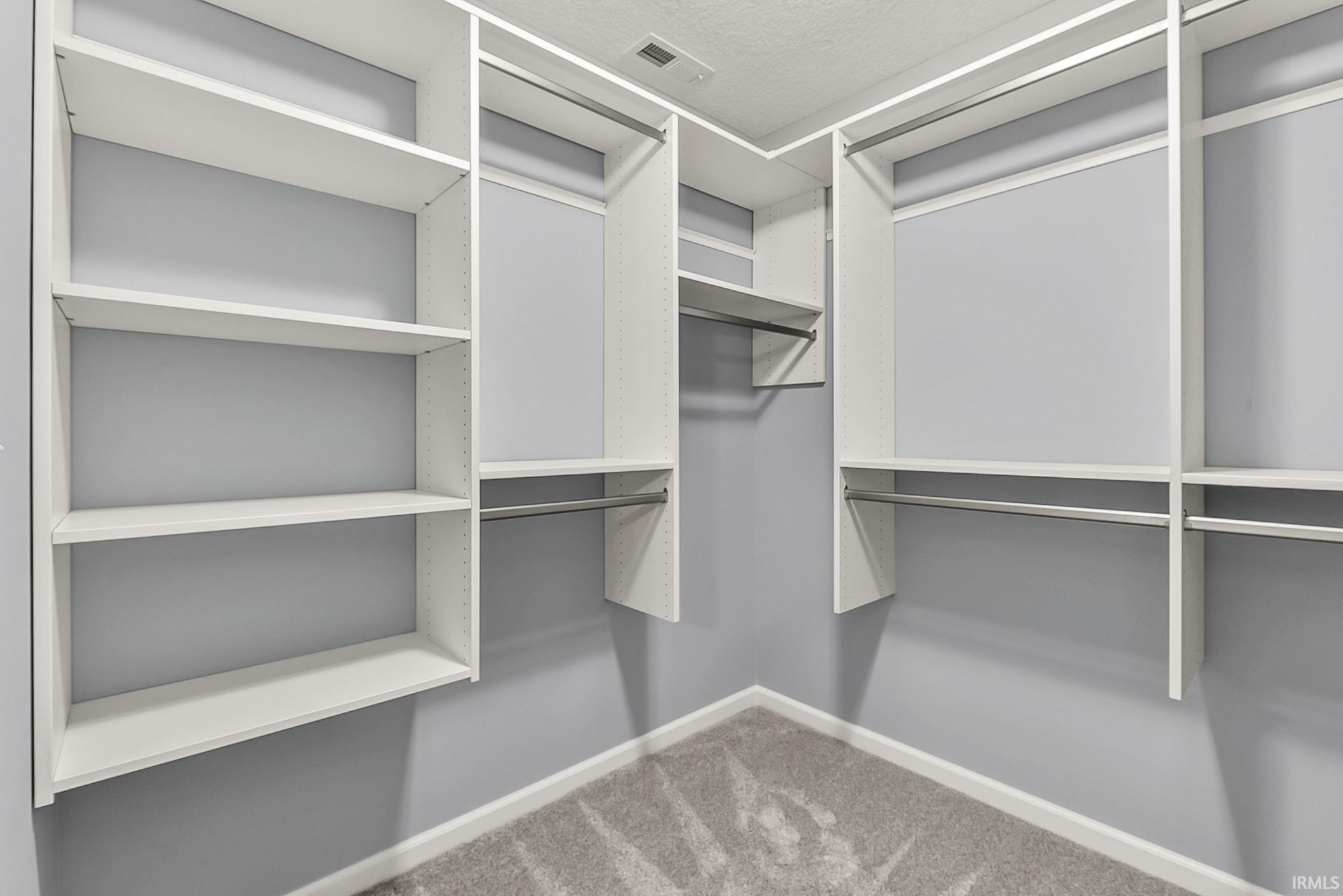Walk in closet with light carpet