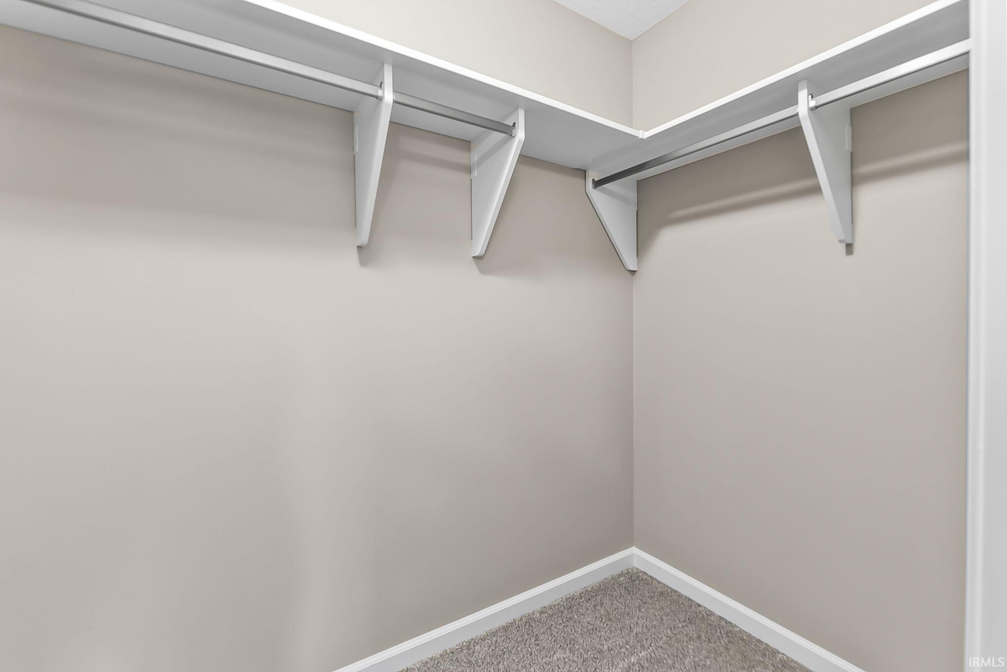 Walk in closet featuring light colored carpet