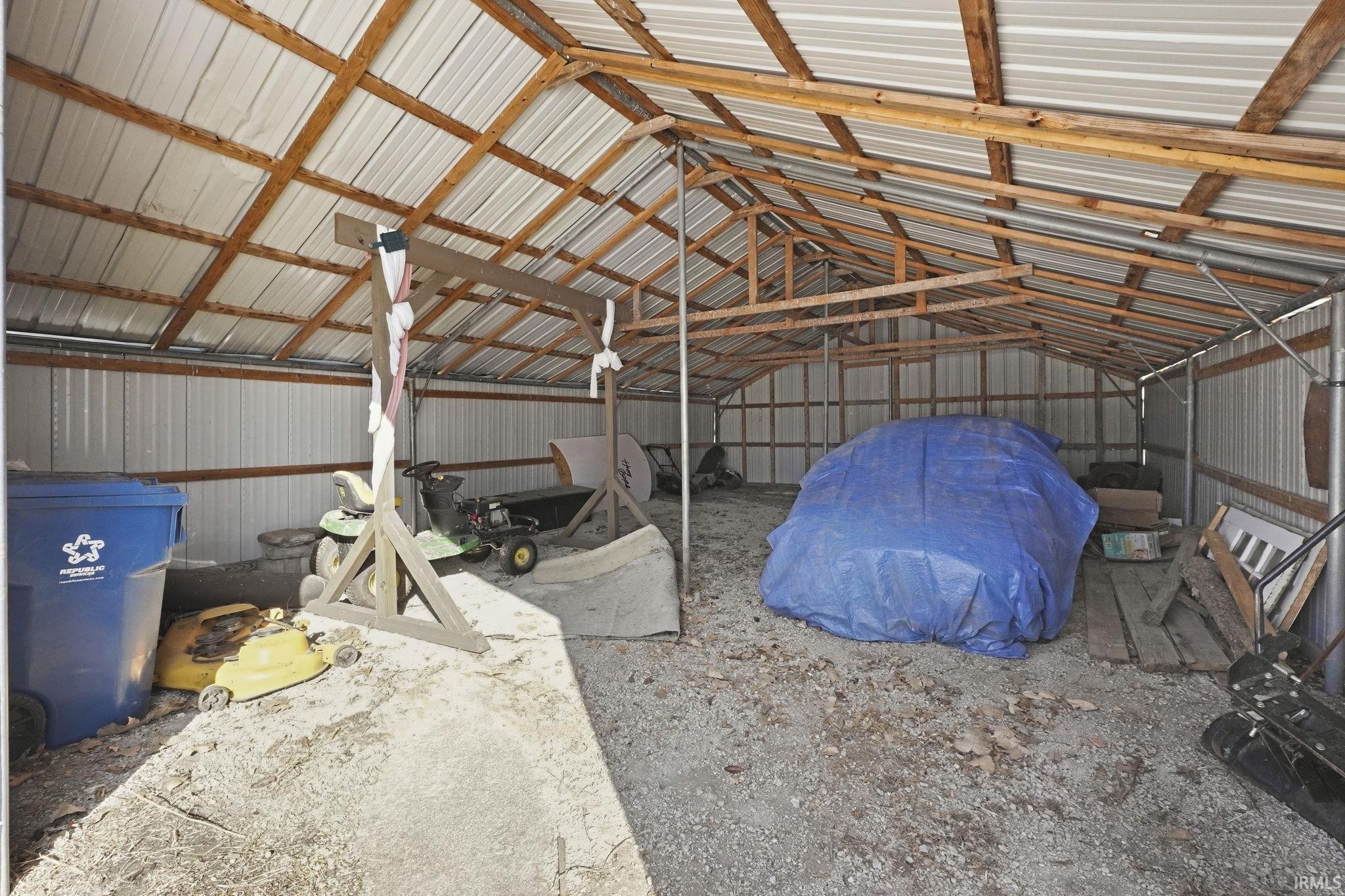 Garage with metal wall