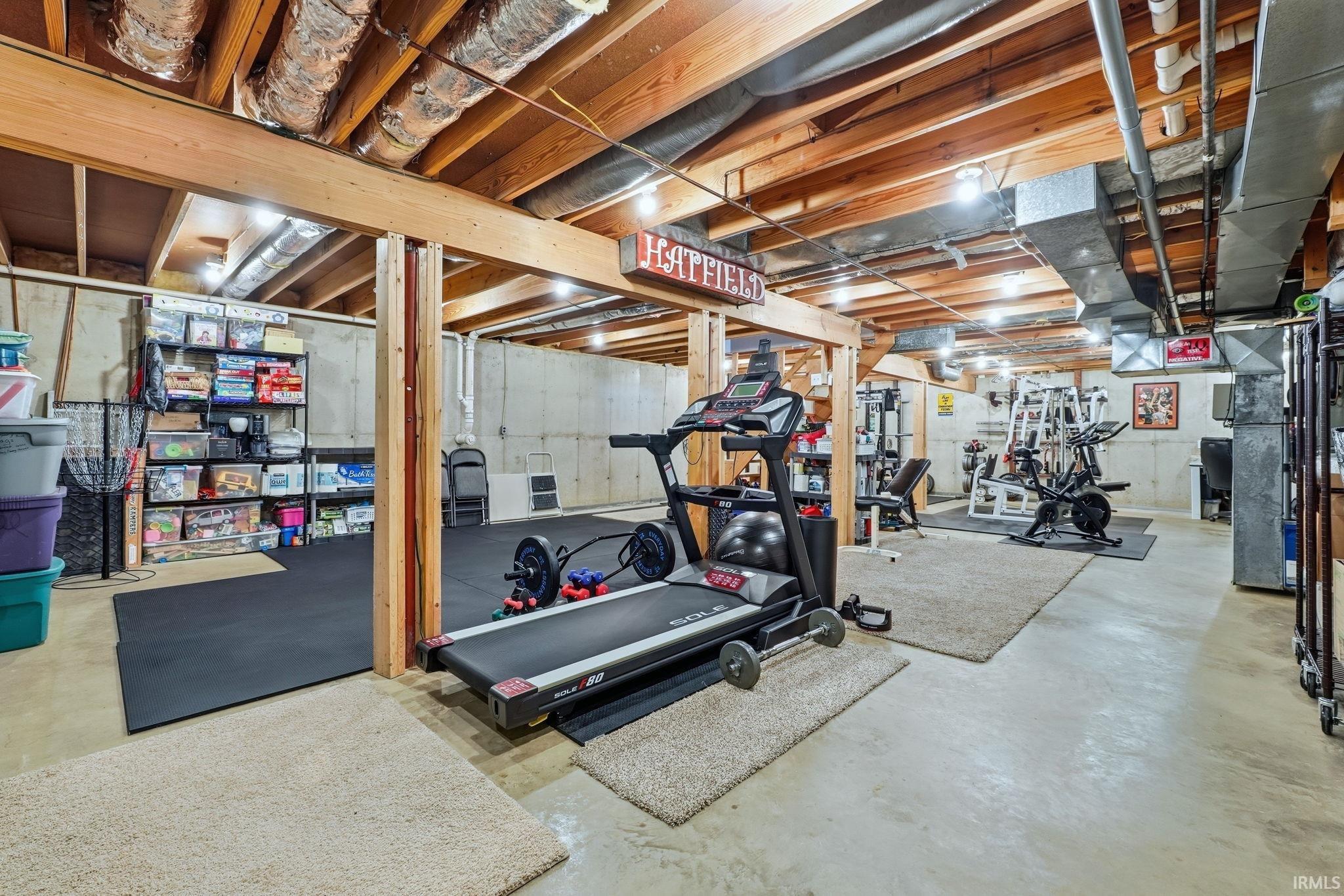 Exercise area with concrete floors