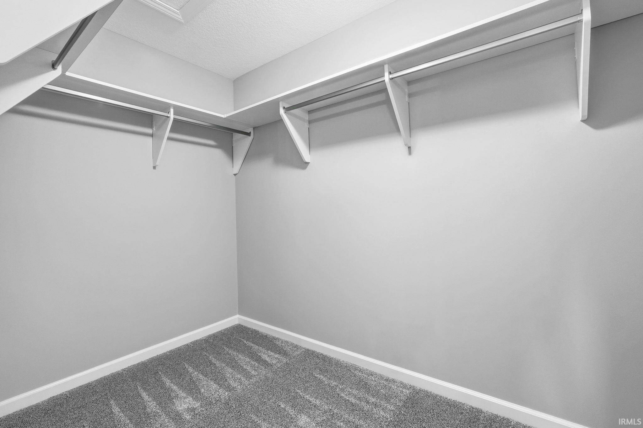 Walk in closet with dark carpet