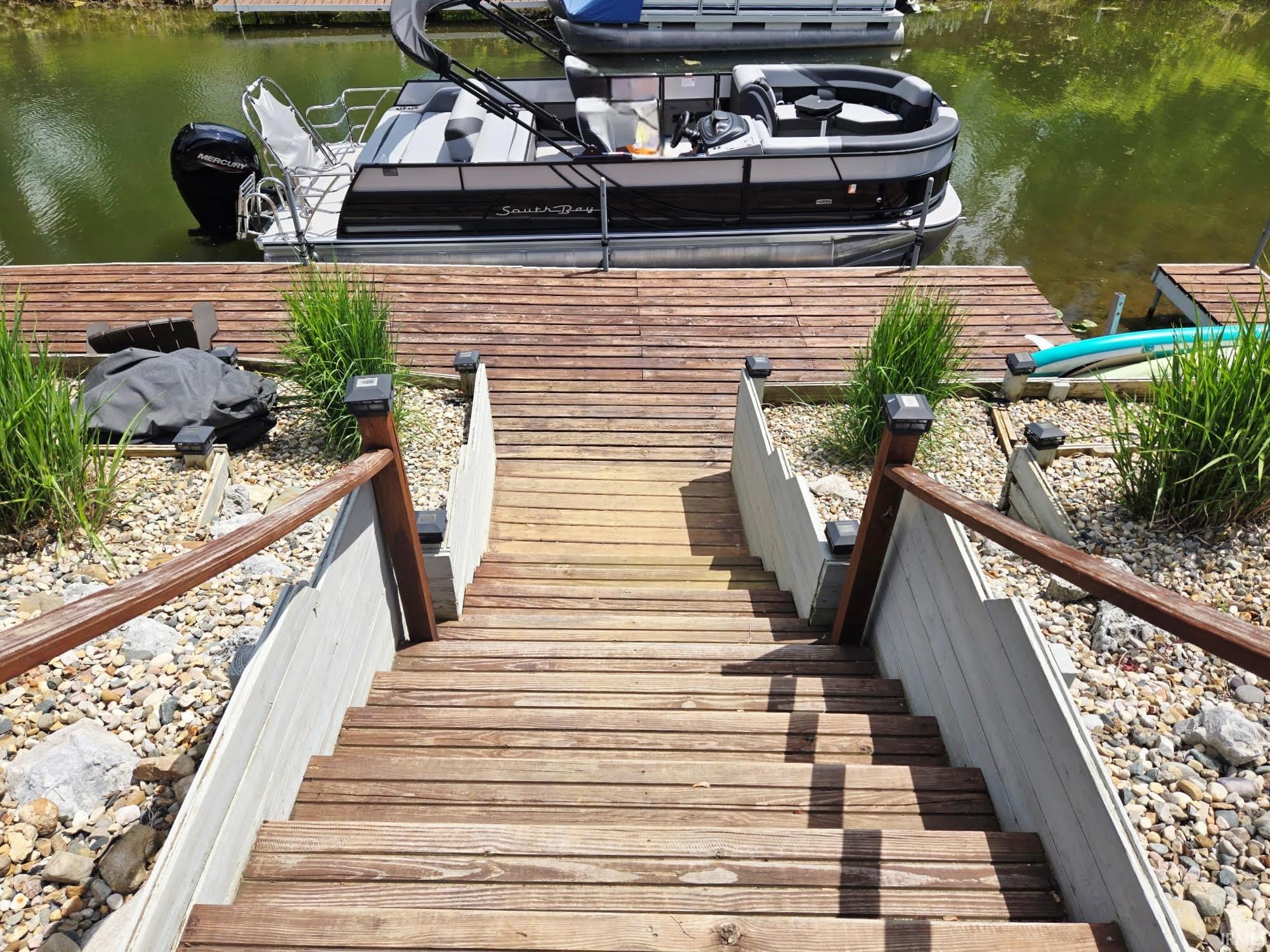 Dock area featuring a water view