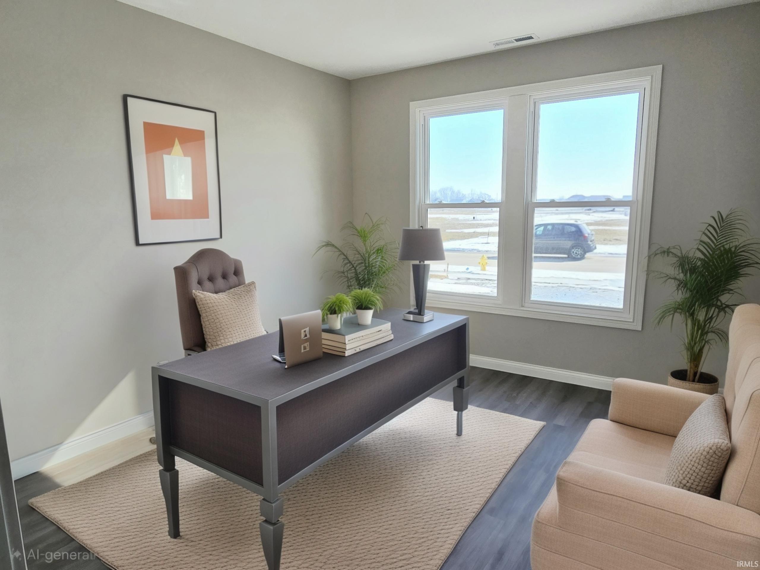 Office space featuring baseboards and dark wood finished floors