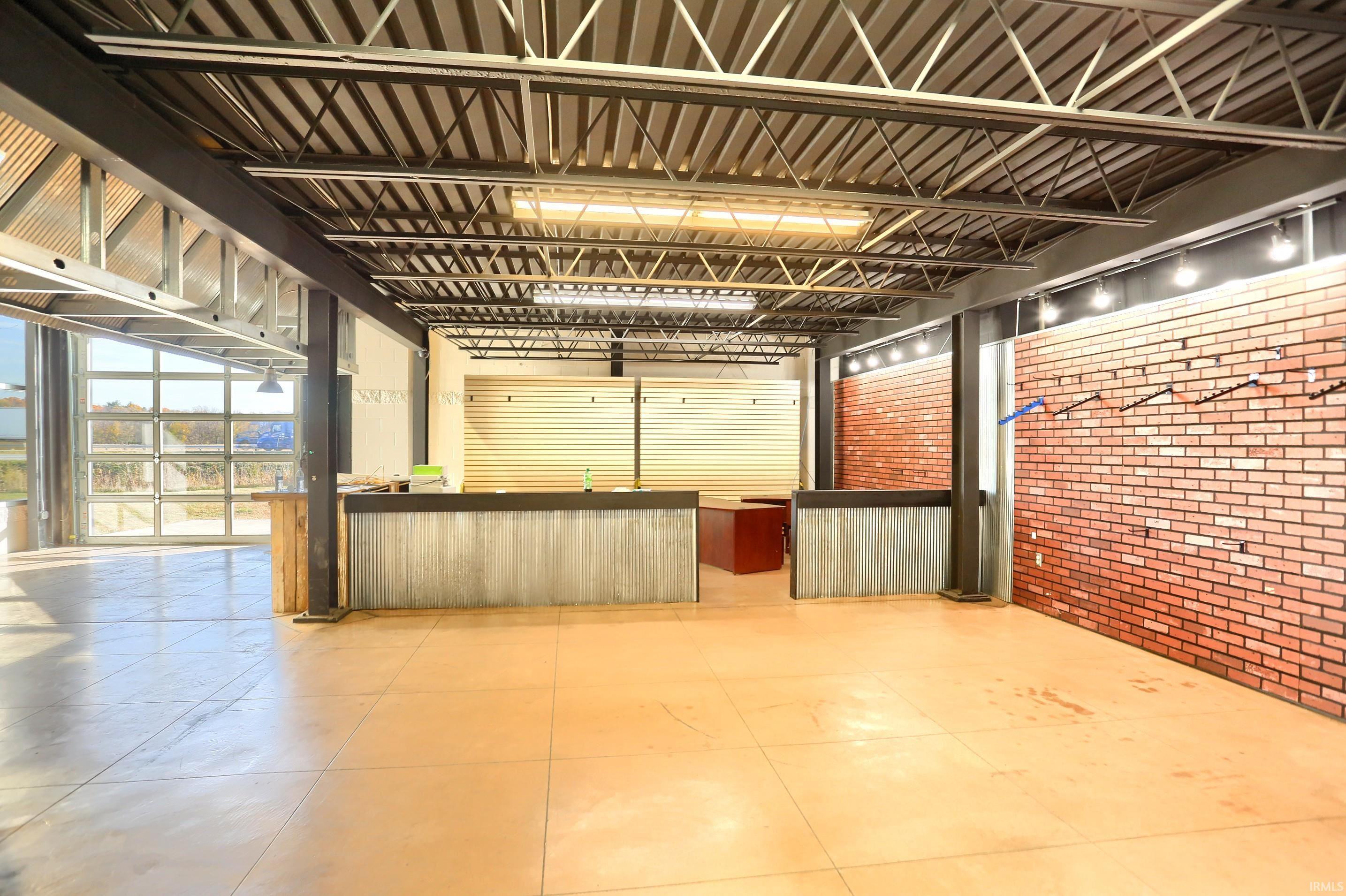 Welcome area with brick wall