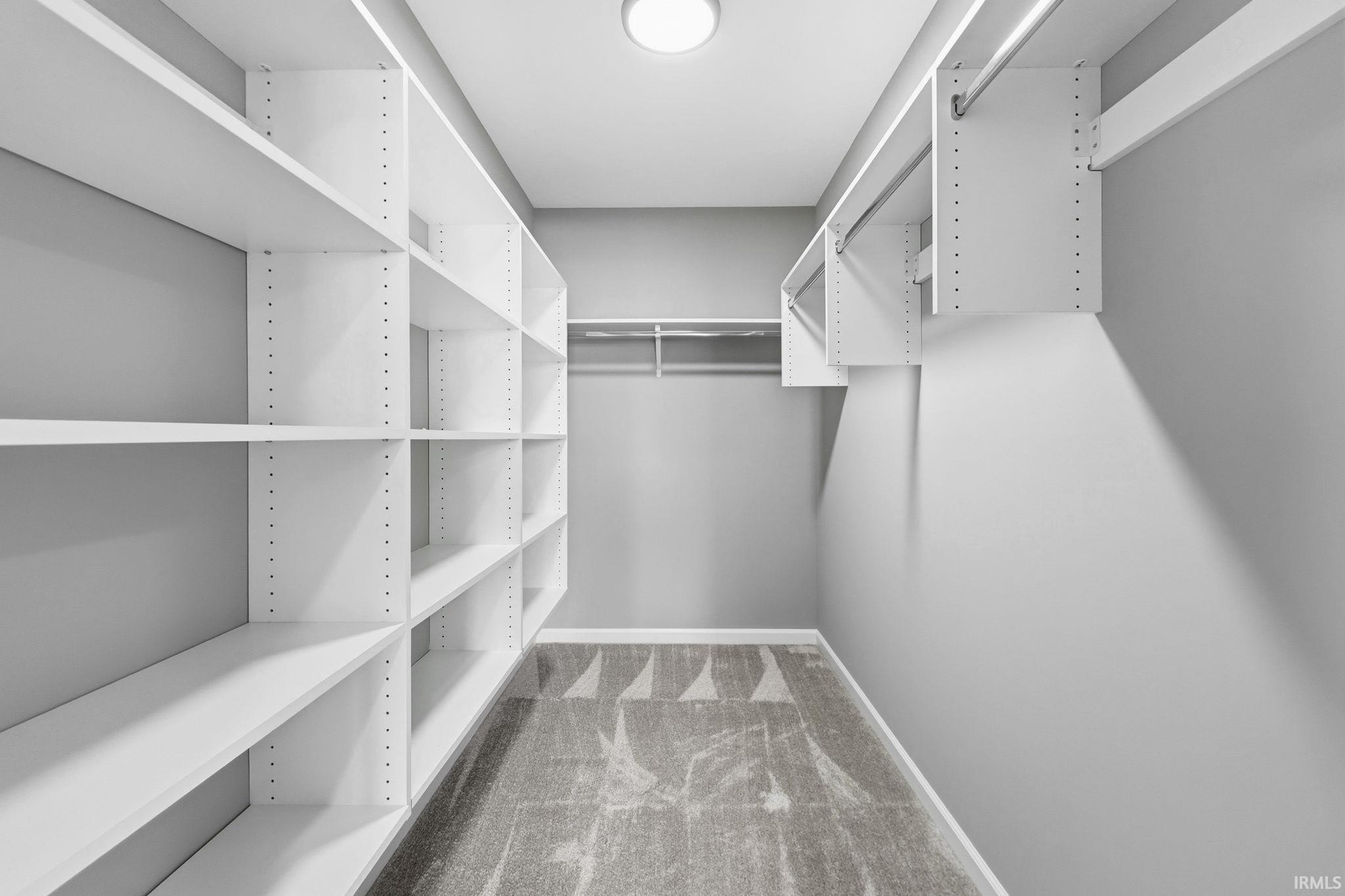Walk in closet with light carpet