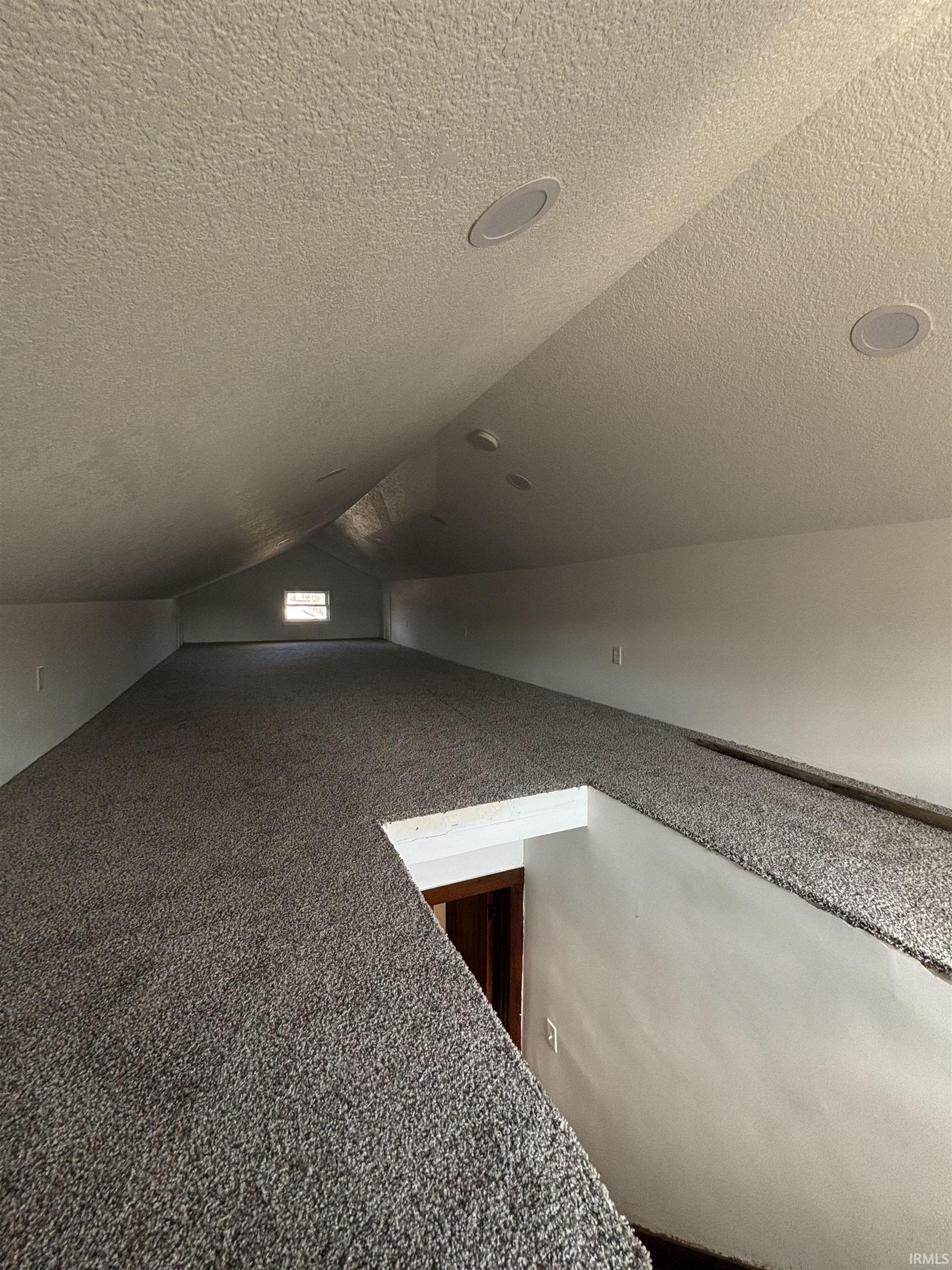 Additional living space featuring carpet flooring and a textured ceiling