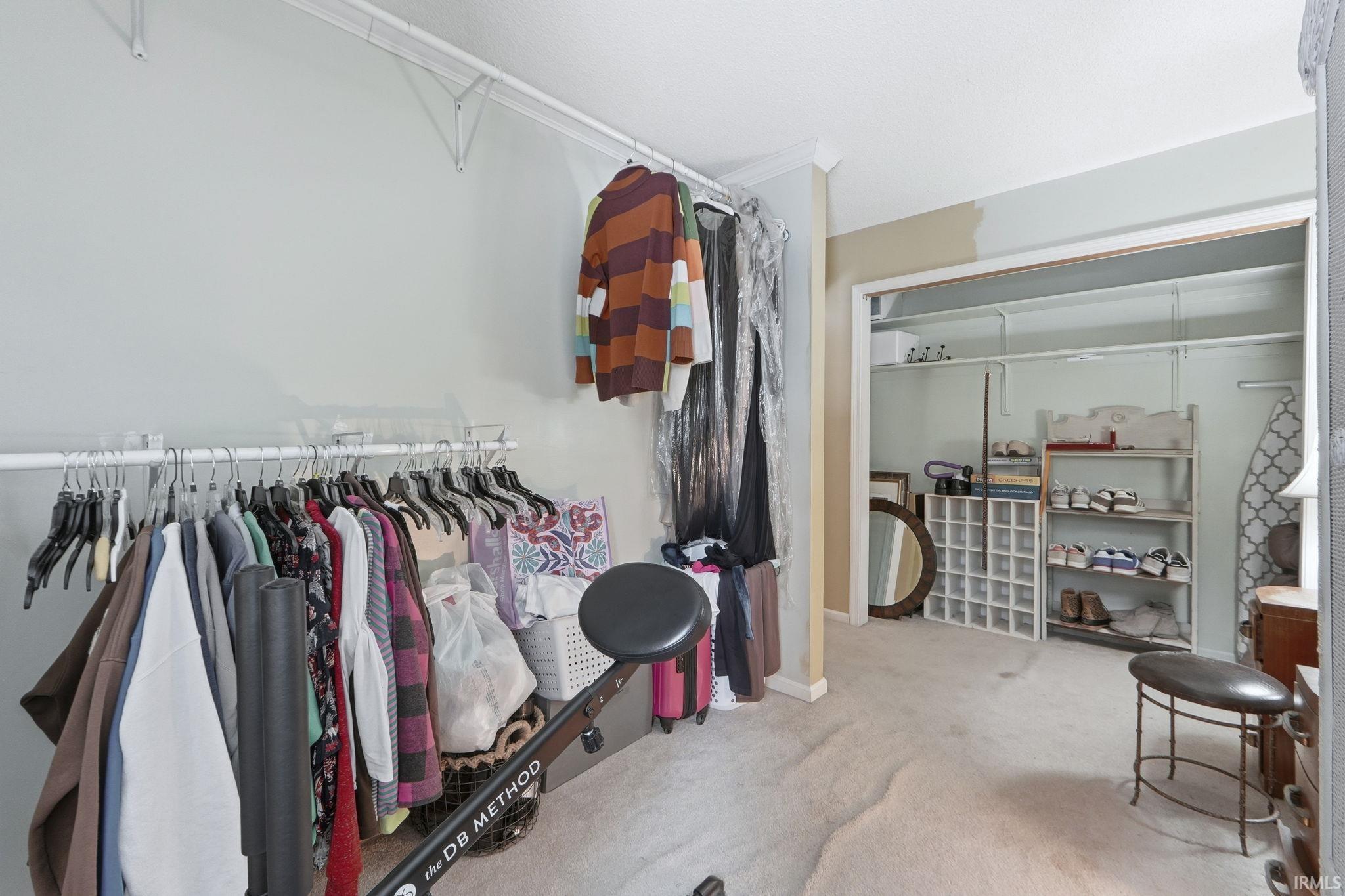 Walk in closet with light carpet