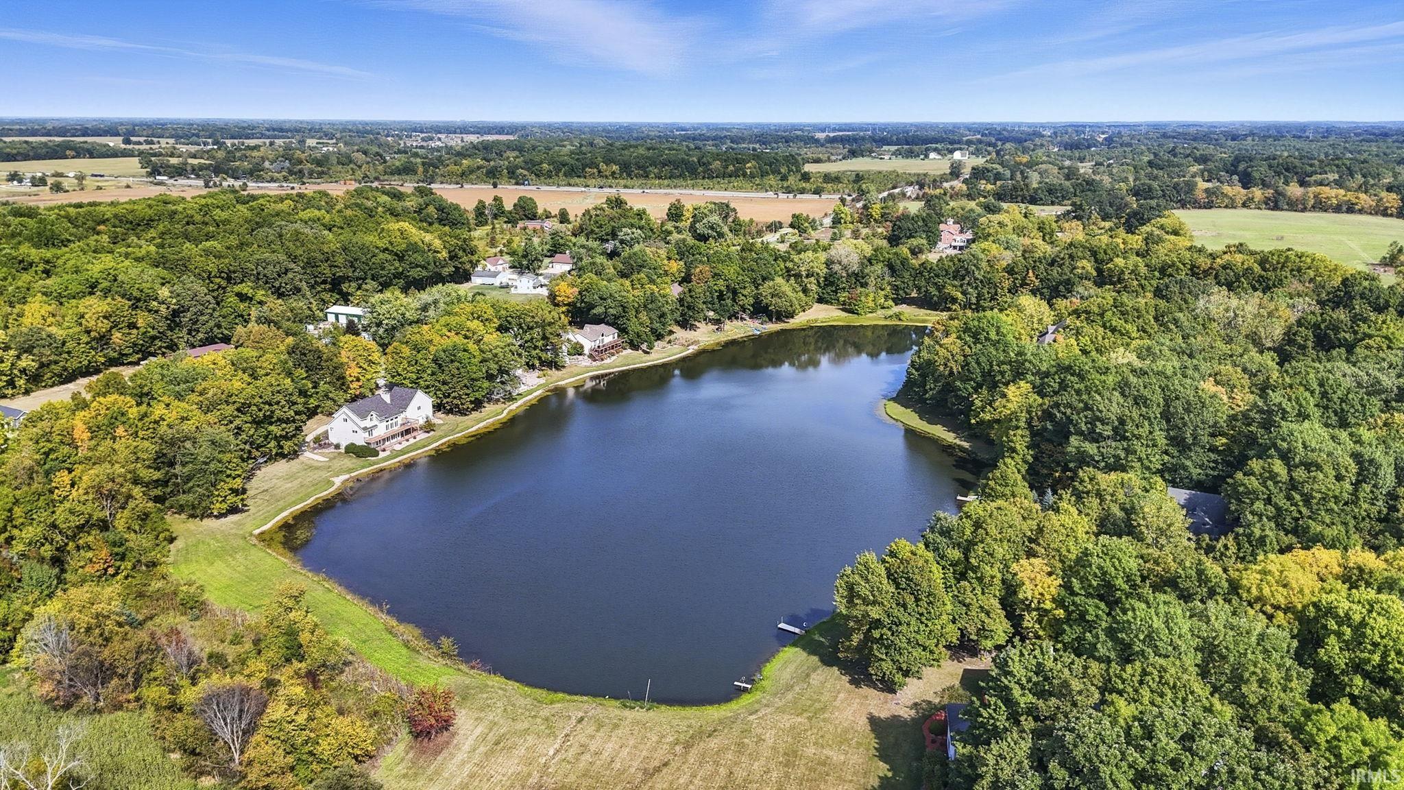 Aerial view of a nearby body of water