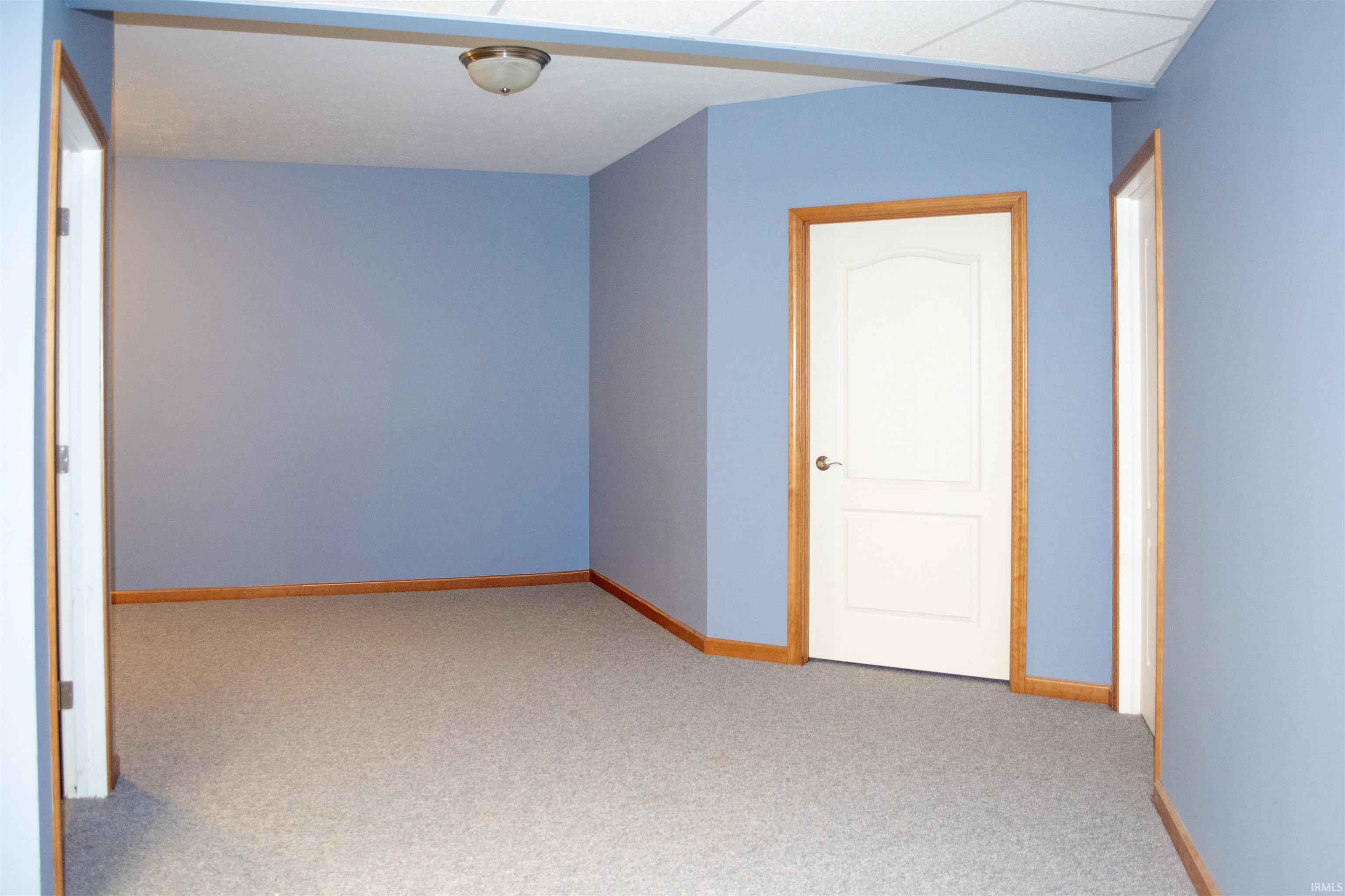Unfurnished room with light carpet and baseboards