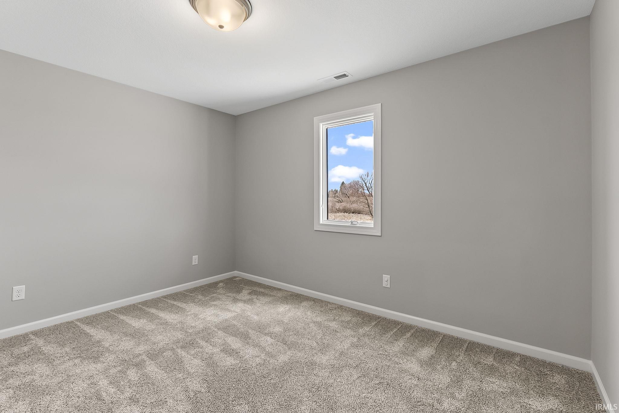 Unfurnished room with baseboards and light carpet