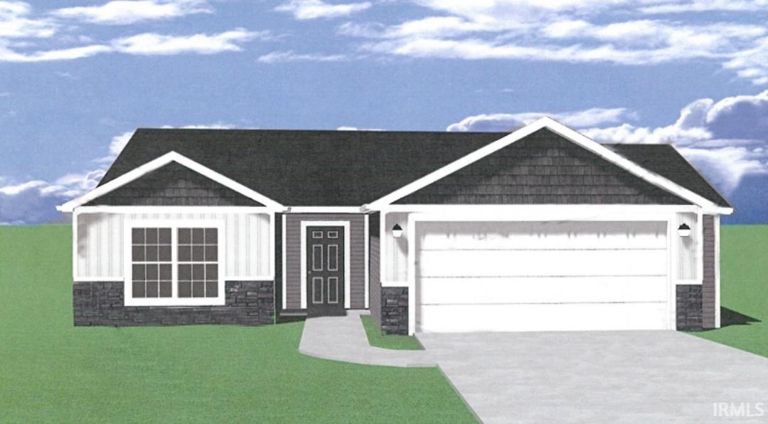 Craftsman inspired home with stone siding, a garage, concrete driveway, a front yard, and board and batten siding